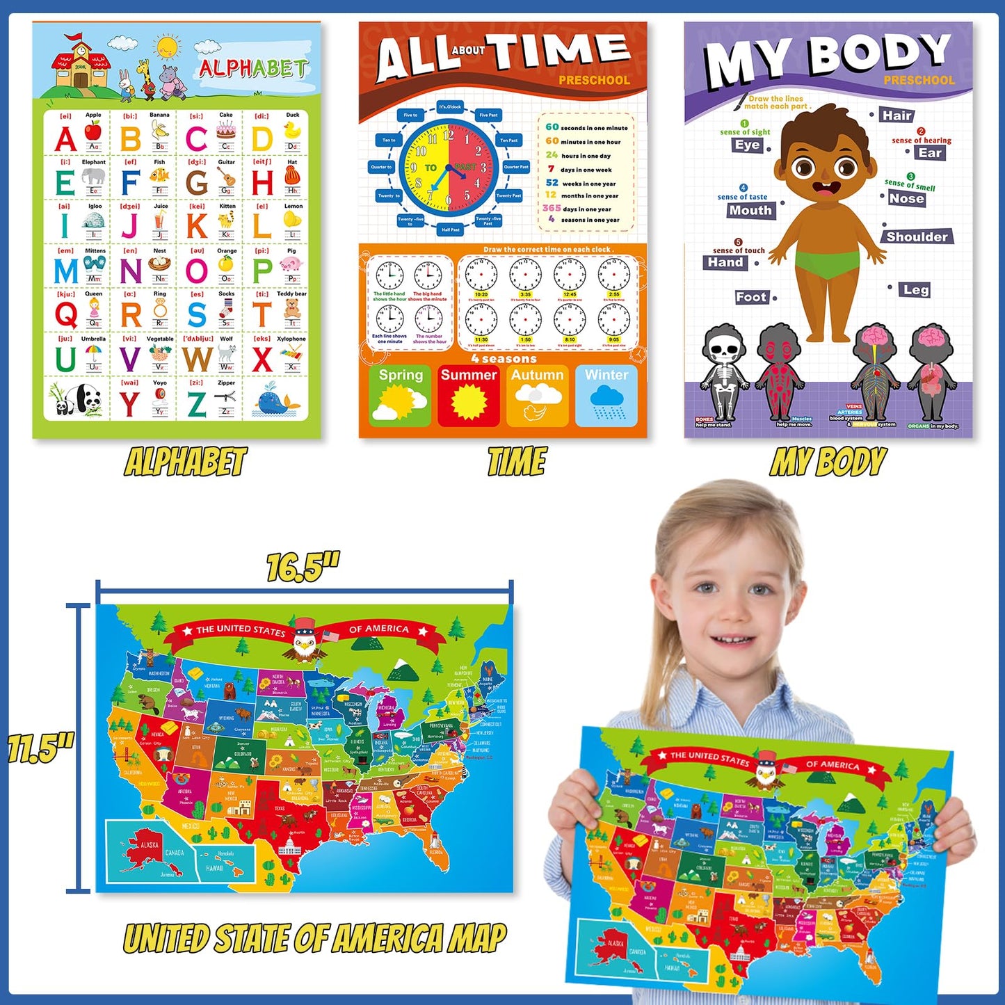 Gifts2U Pretend Play School Sets for Kids – Teacher Bag, Whiteboard, Learning Clock & Posters
