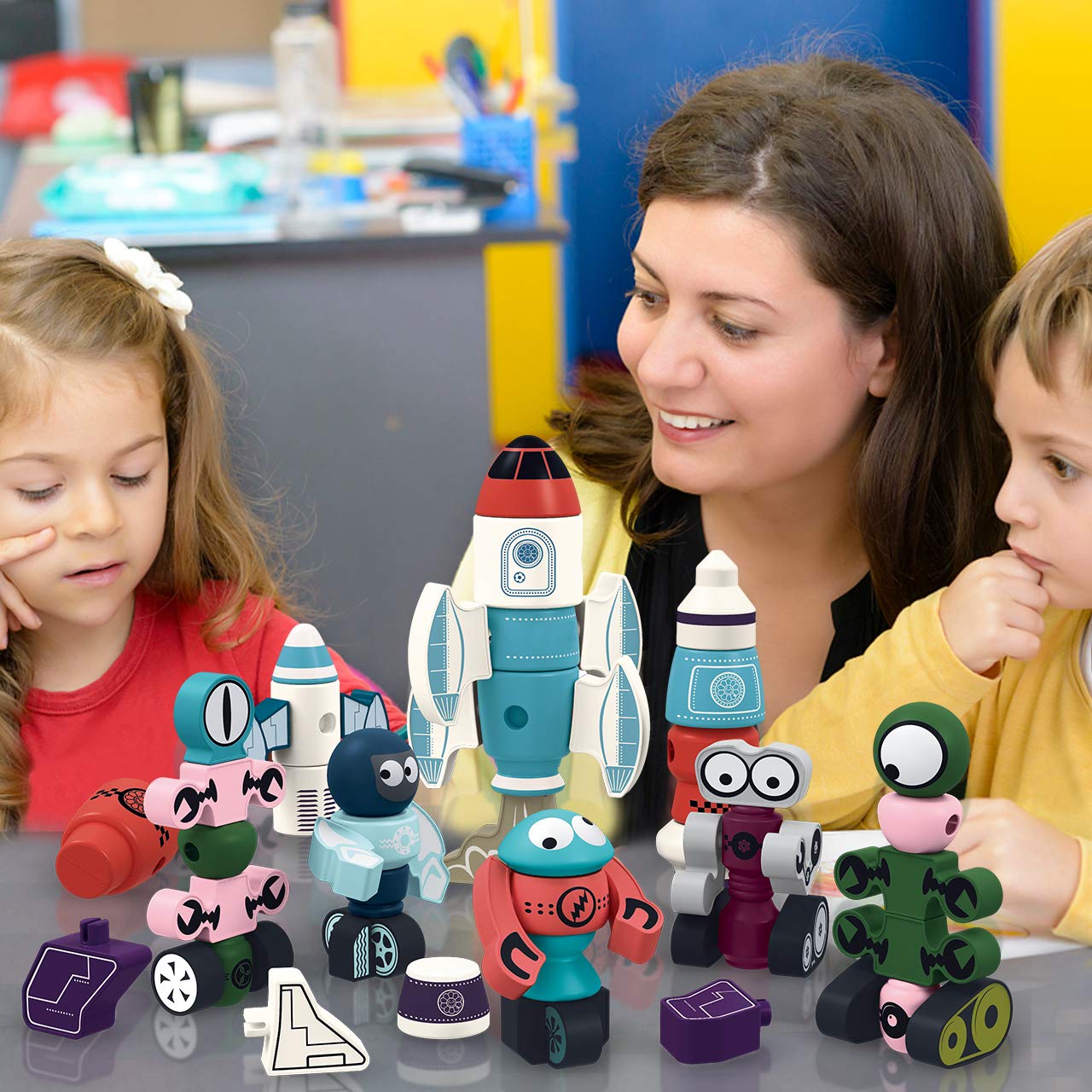 Gifts2U Magnetic Rockets Toy – STEM Magnetic Blocks & Robot Building for Kids Aged 3-6 with Storage Box