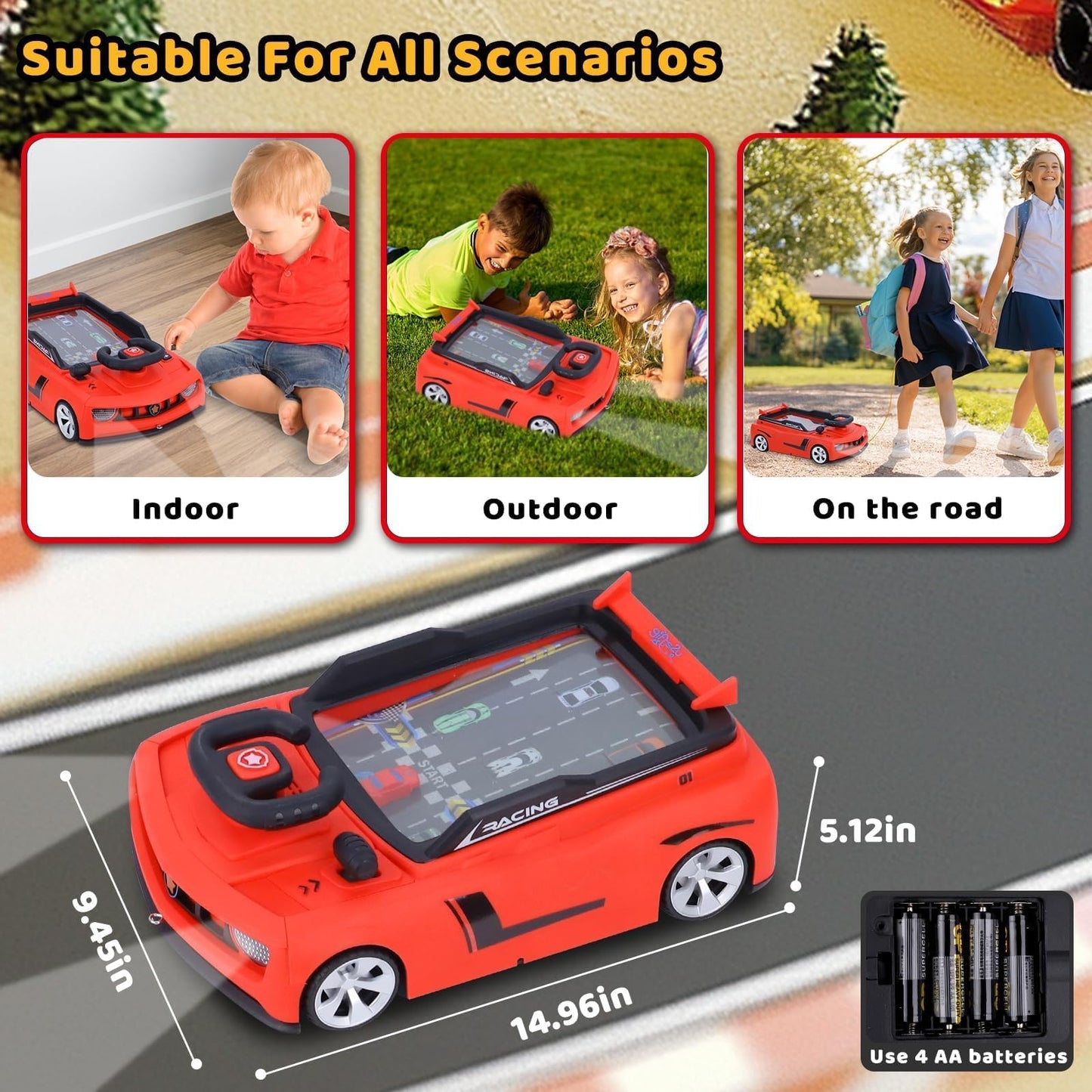 Gifts2U Musical Steering Wheel Racing Toy for Kids – Lights, Music, Red