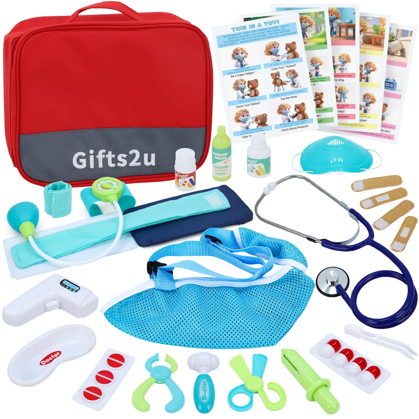 Gifts2U Kids First-Aid Kit Toy – 28-Piece Pretend Doctor Kit with Real Stethoscope