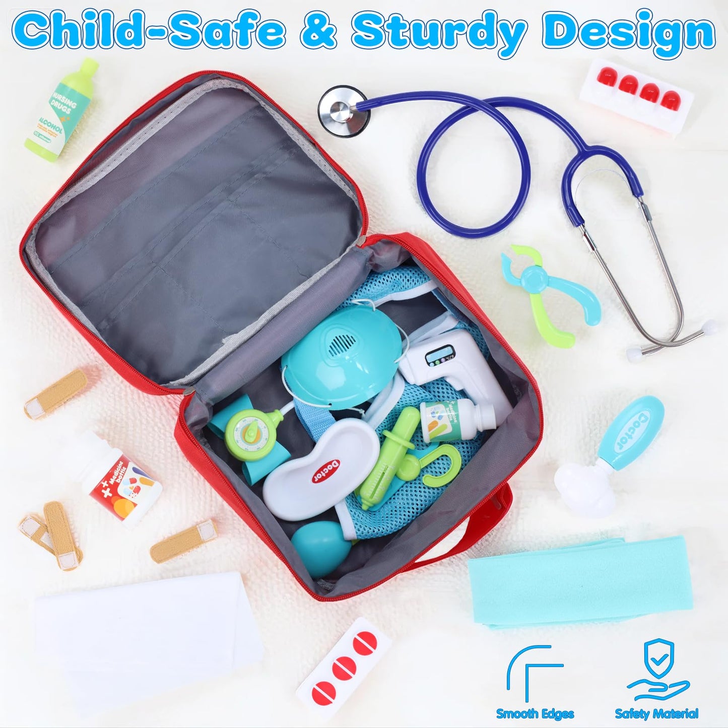 Gifts2U Kids First-Aid Kit Toy – 28-Piece Pretend Doctor Kit with Real Stethoscope