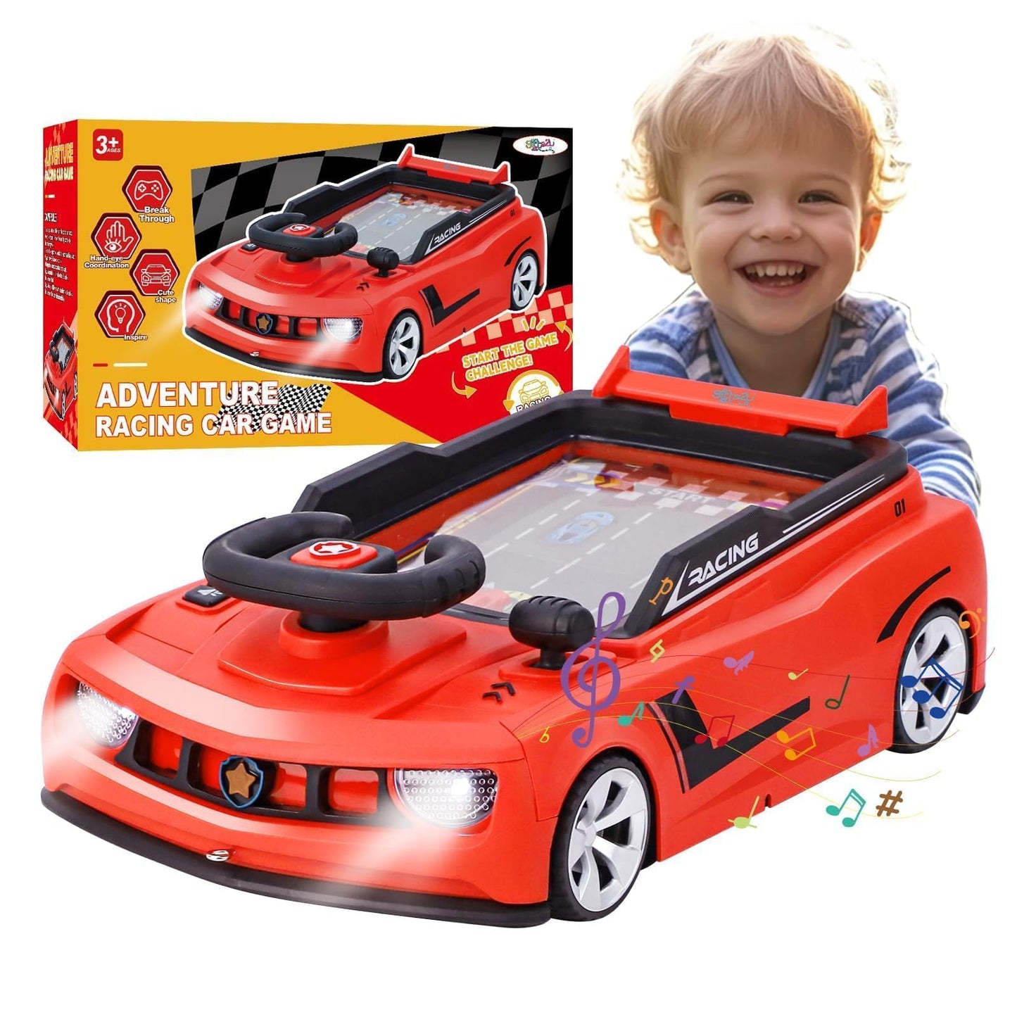 Gifts2U Musical Steering Wheel Racing Toy for Kids – Lights, Music, Red