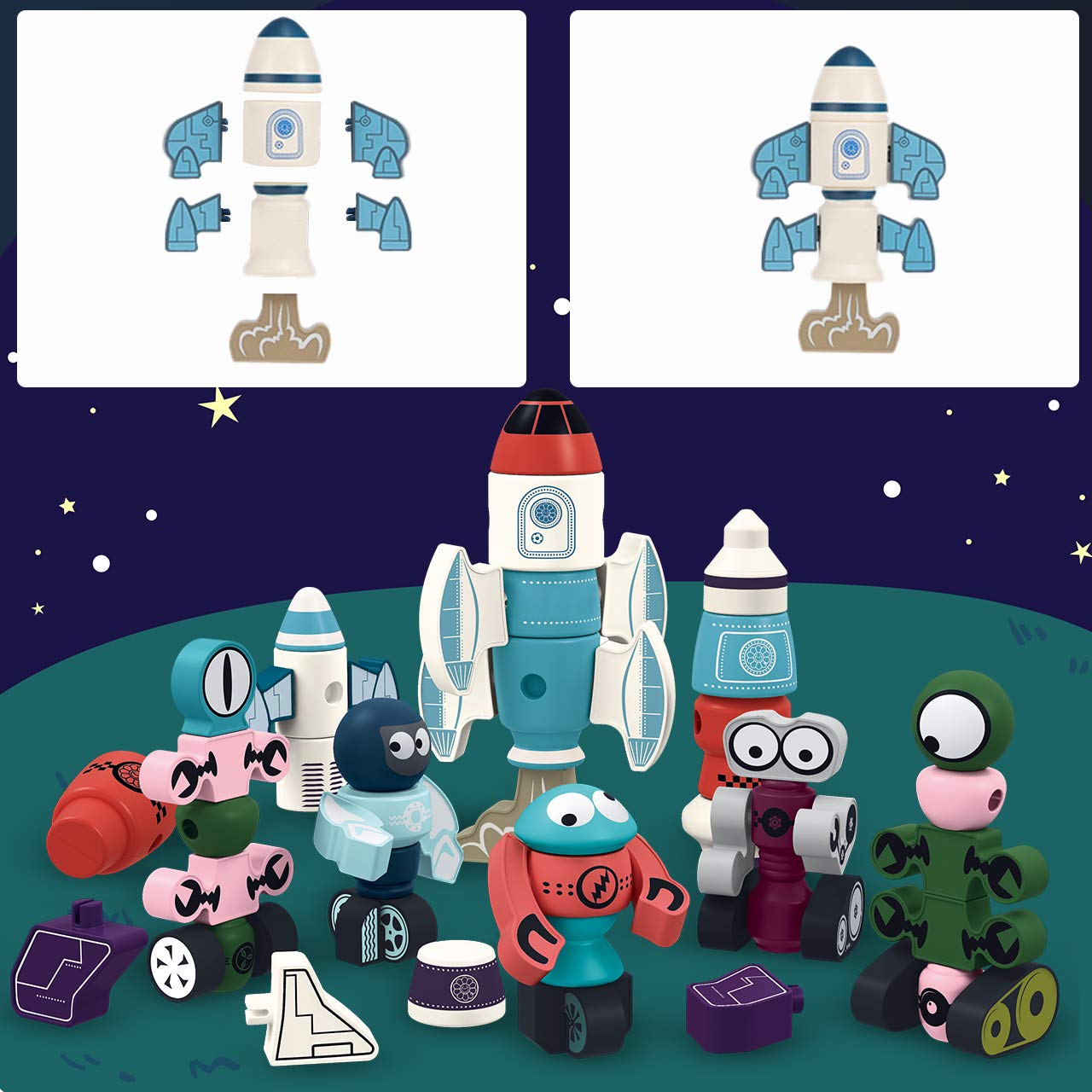 Gifts2U Magnetic Rockets Toy – STEM Magnetic Blocks & Robot Building for Kids Aged 3-6 with Storage Box