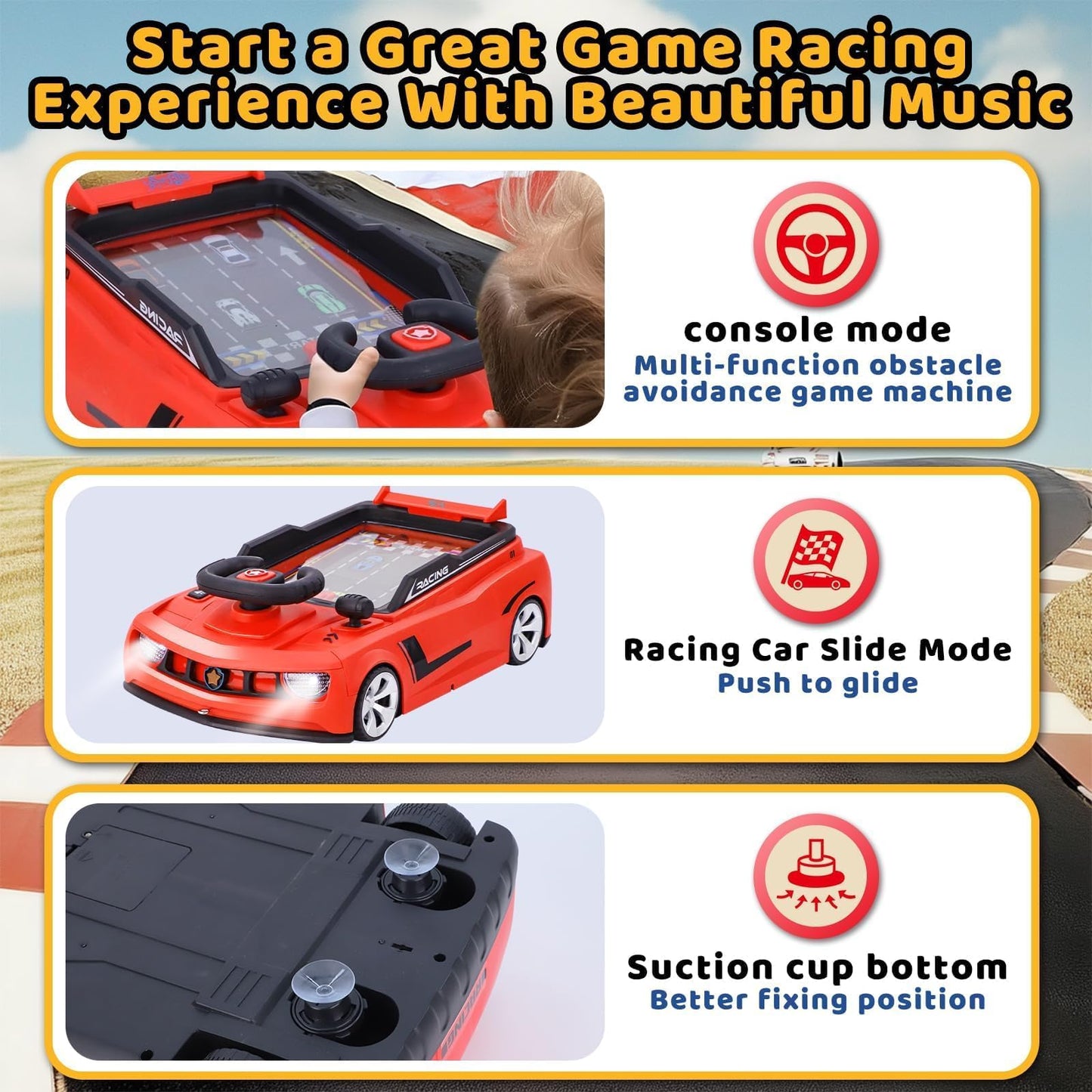 Gifts2U Musical Steering Wheel Racing Toy for Kids – Lights, Music, Red