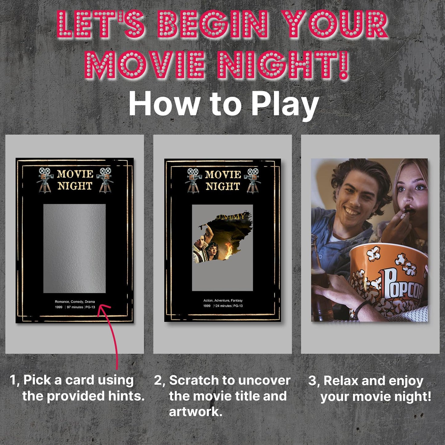 GIFTSFARM Top 50 Movie Night Scratch Off Cards | Unique Gift Ideas for Couples & Families