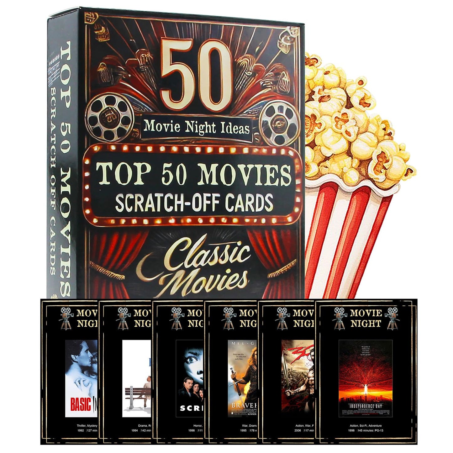 GIFTSFARM Top 50 Movie Night Scratch Off Cards | Unique Gift Ideas for Couples & Families