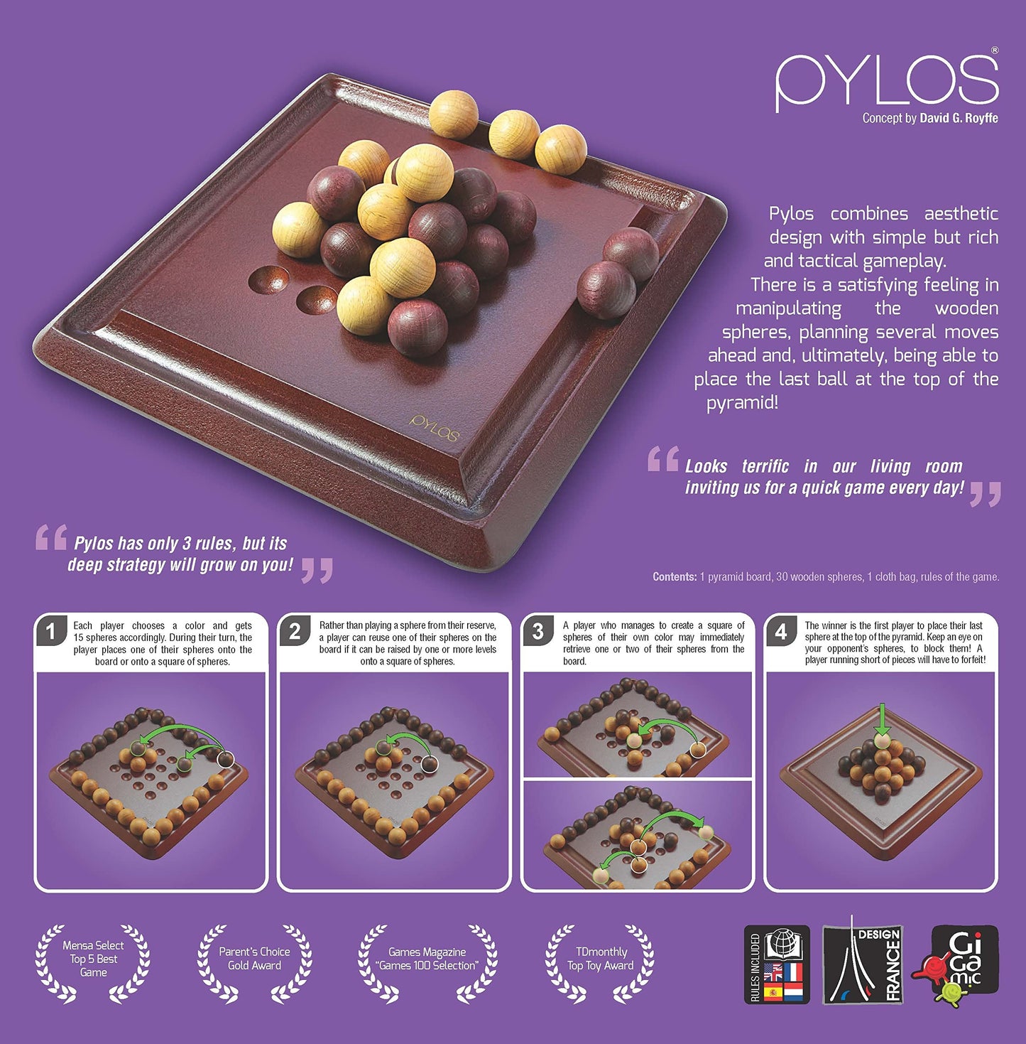 Gigamic Pylos – Wooden 2-Player Abstract Strategy Game, 15-Min Pyramid Challenge