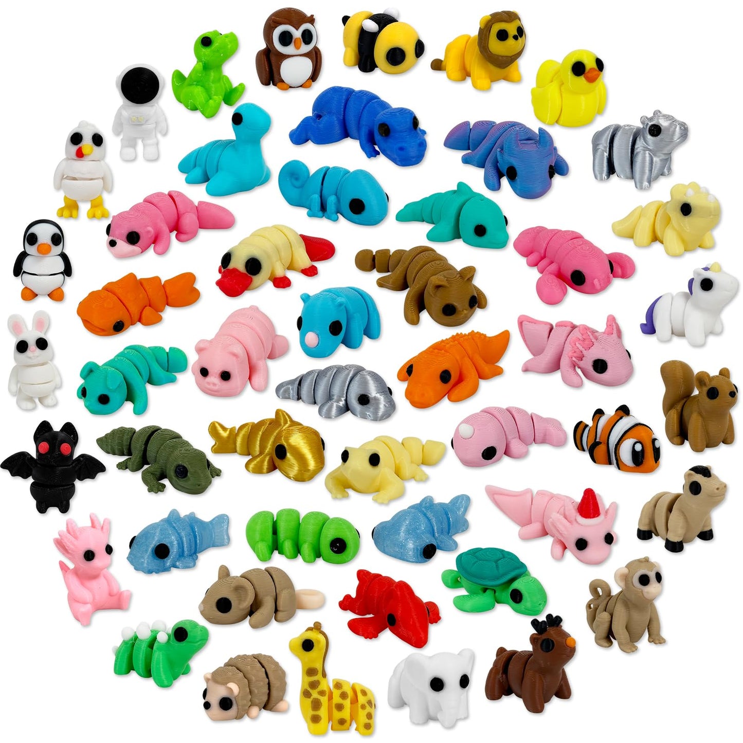 Giggiftrio 50pcs 3D Printed Articulated Mini Animals – Flexible Desk Decor & Fidget Toys