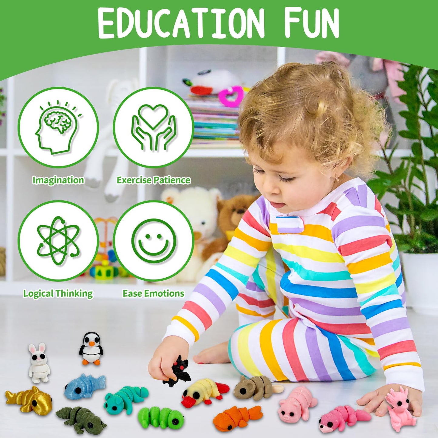 Giggiftrio 50pcs 3D Printed Articulated Mini Animals – Flexible Desk Decor & Fidget Toys