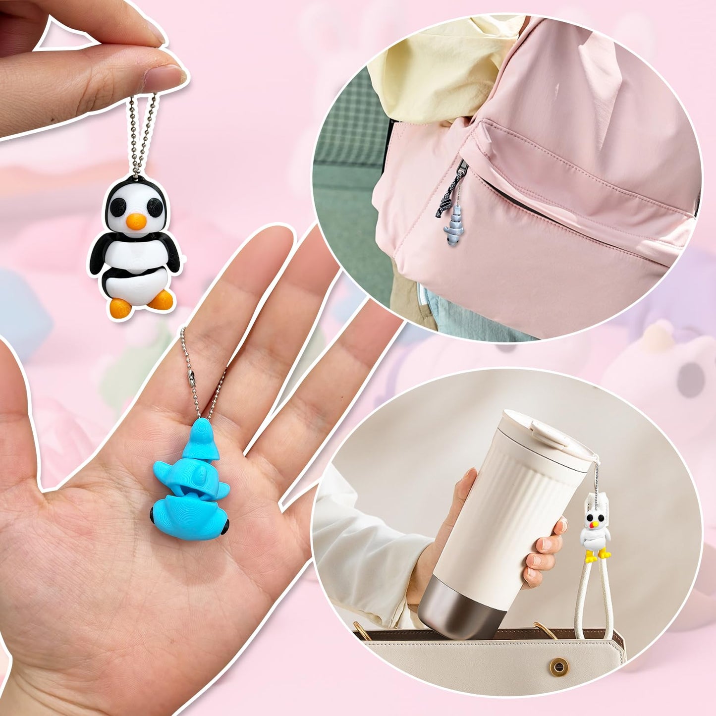Giggiftrio Valentine's Day Gifts – 30 Pcs 3D Printed Mini Animals with Chains