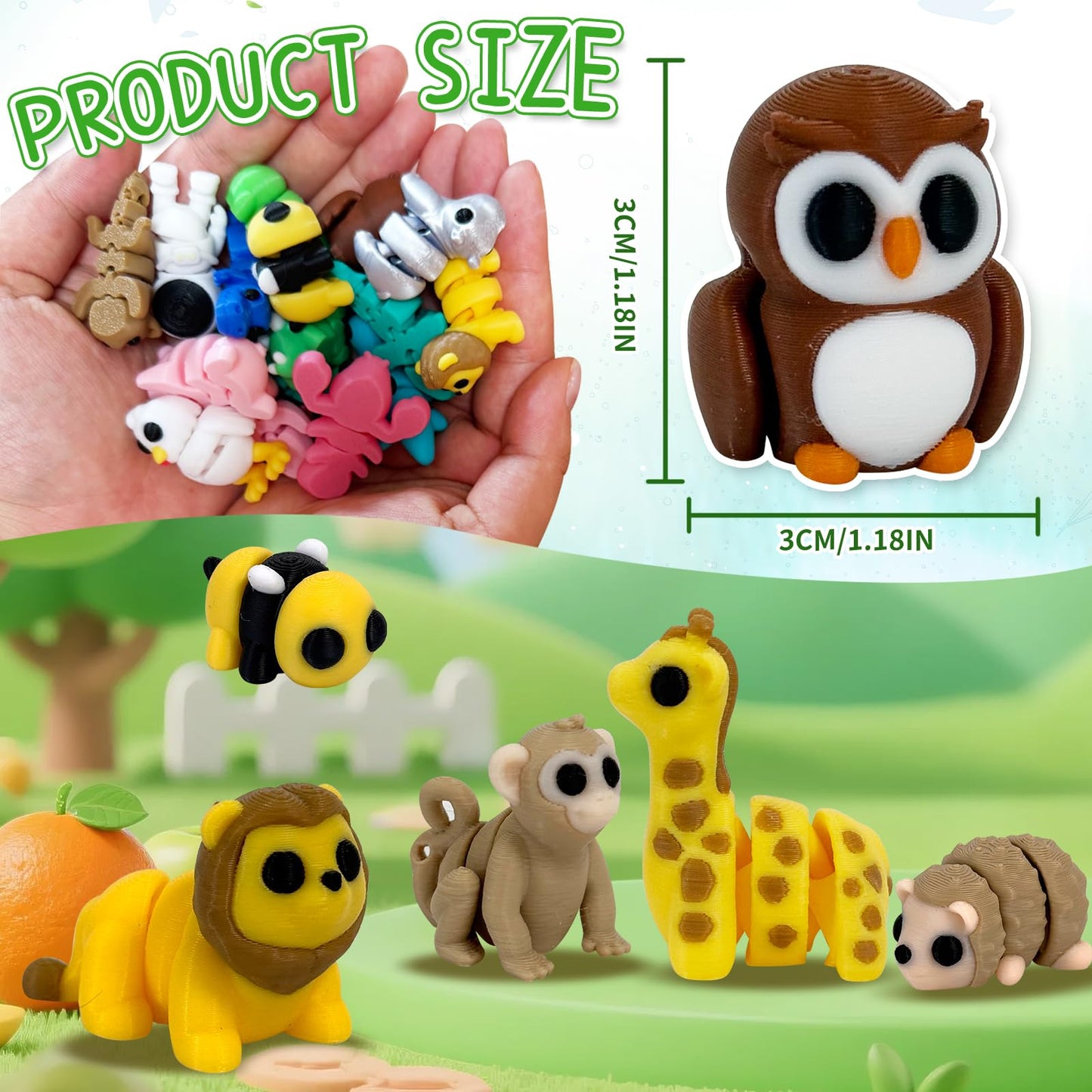 Giggiftrio 50pcs 3D Printed Articulated Mini Animals – Flexible Desk Decor & Fidget Toys