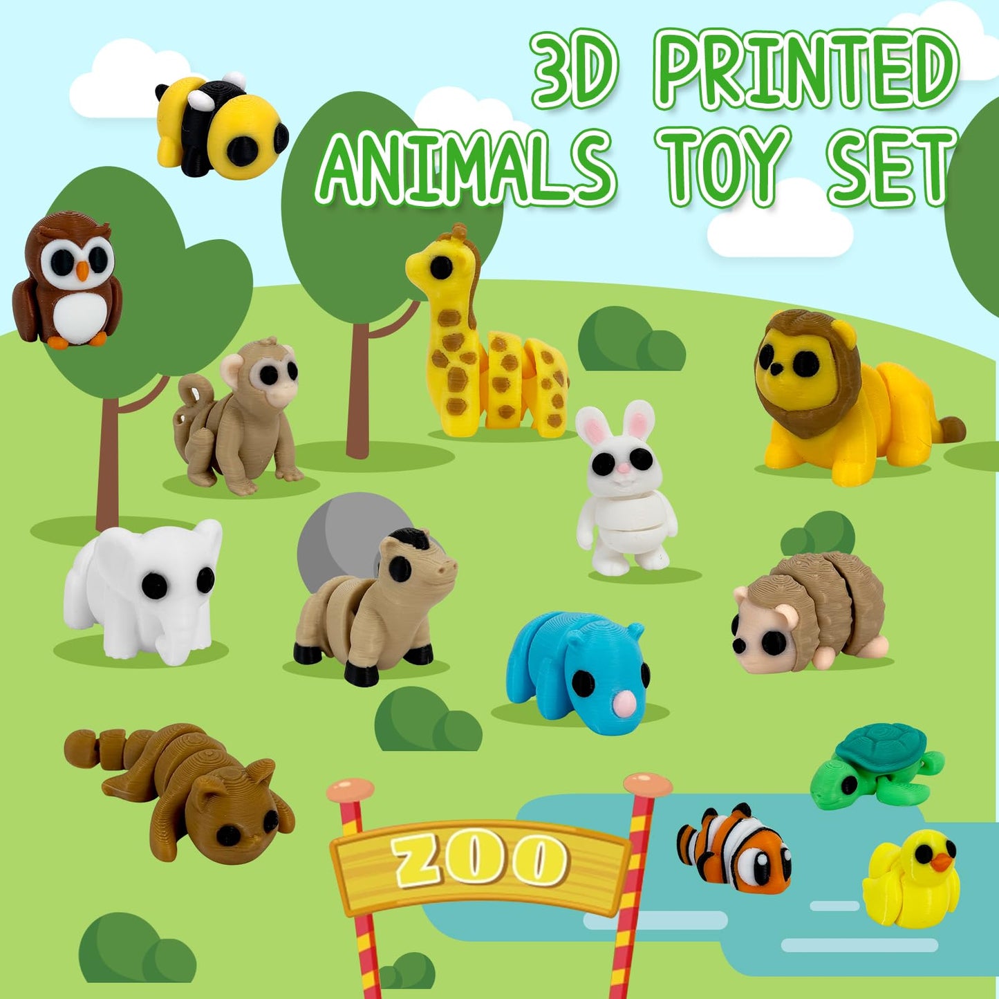 Giggiftrio 50pcs 3D Printed Articulated Mini Animals – Flexible Desk Decor & Fidget Toys