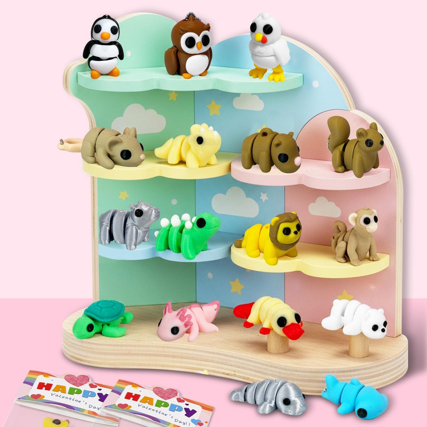 Giggiftrio Valentine's Day Gifts – 30 Pcs 3D Printed Mini Animals with Chains