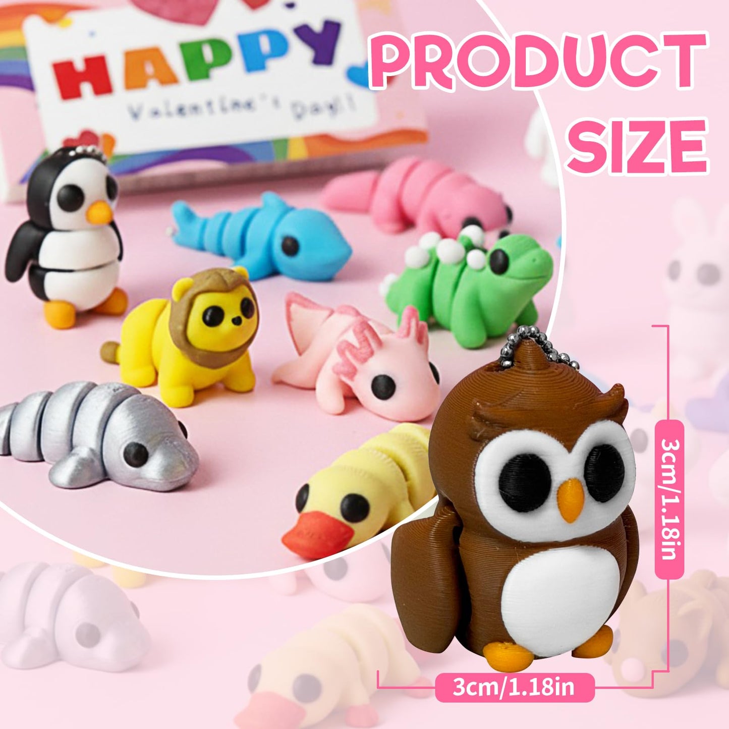 Giggiftrio Valentine's Day Gifts – 30 Pcs 3D Printed Mini Animals with Chains
