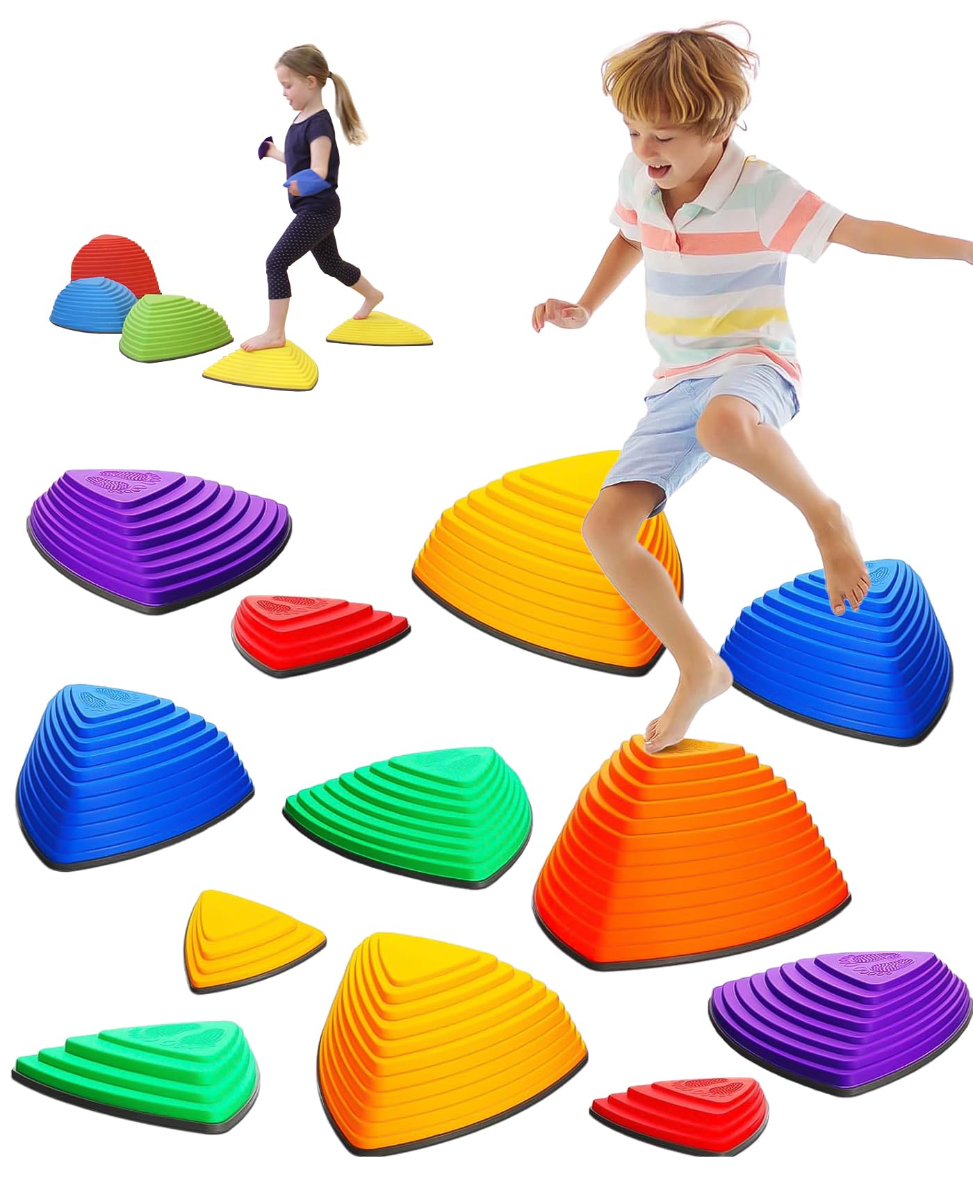 Giggle & Play Stepping Stones Set of 12 — Montessori Indoor/Outdoor Balance for Kids