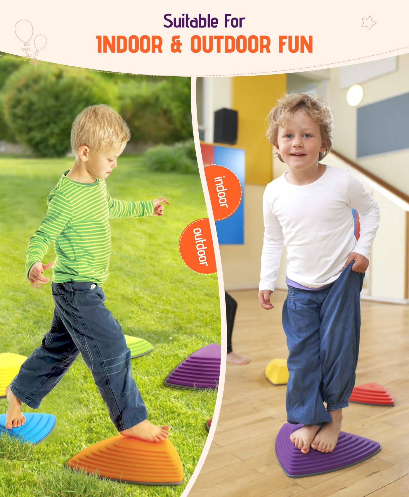 Giggle & Play Stepping Stones Set of 12 — Montessori Indoor/Outdoor Balance for Kids