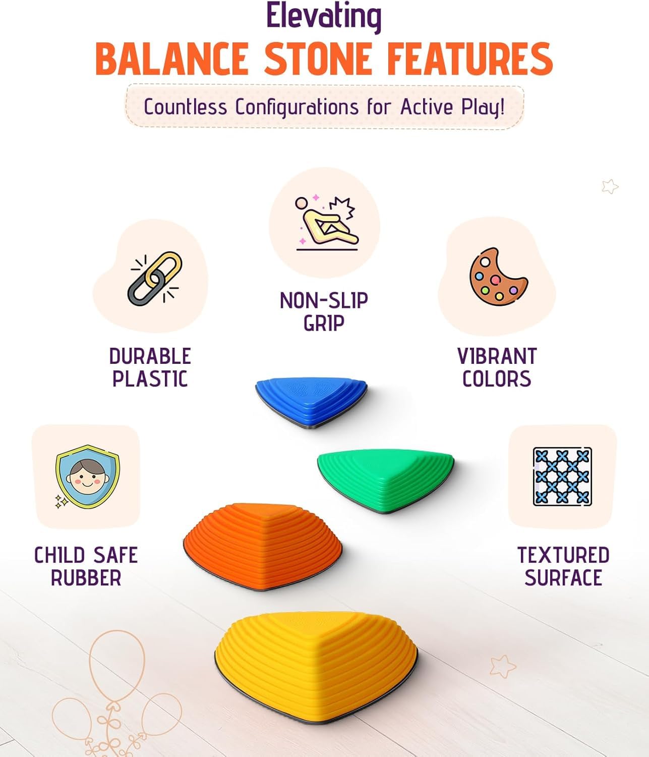 Giggle & Play Stepping Stones Set of 12 — Montessori Indoor/Outdoor Balance for Kids