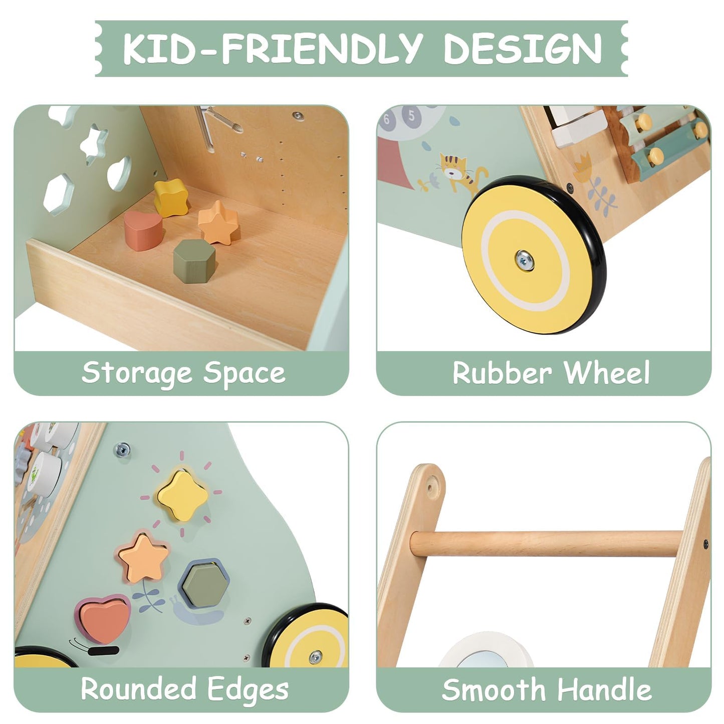GiggleGems Wooden Baby Walker – Learning Activities for 18–36 Months | Push & Pull Toy
