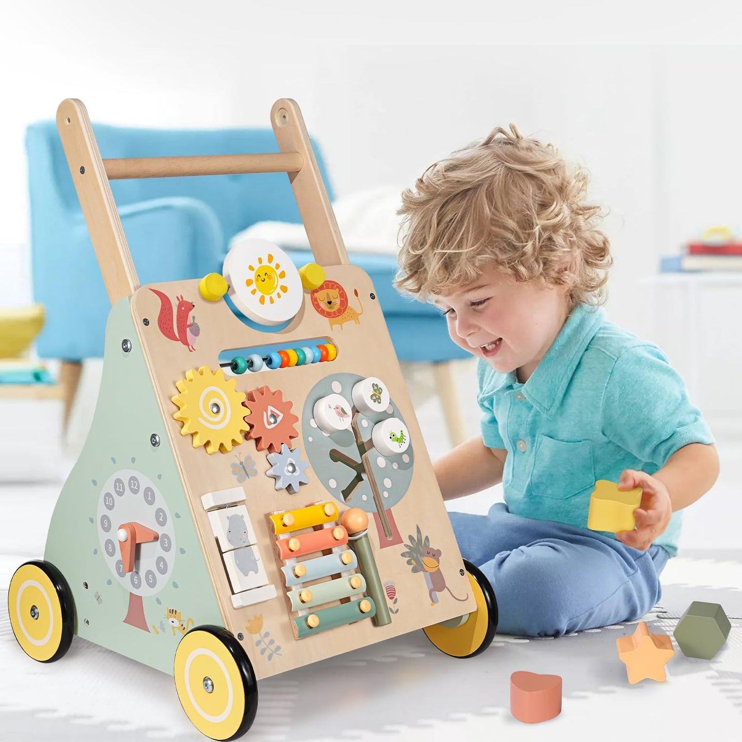 GiggleGems Wooden Baby Walker – Learning Activities for 18–36 Months | Push & Pull Toy