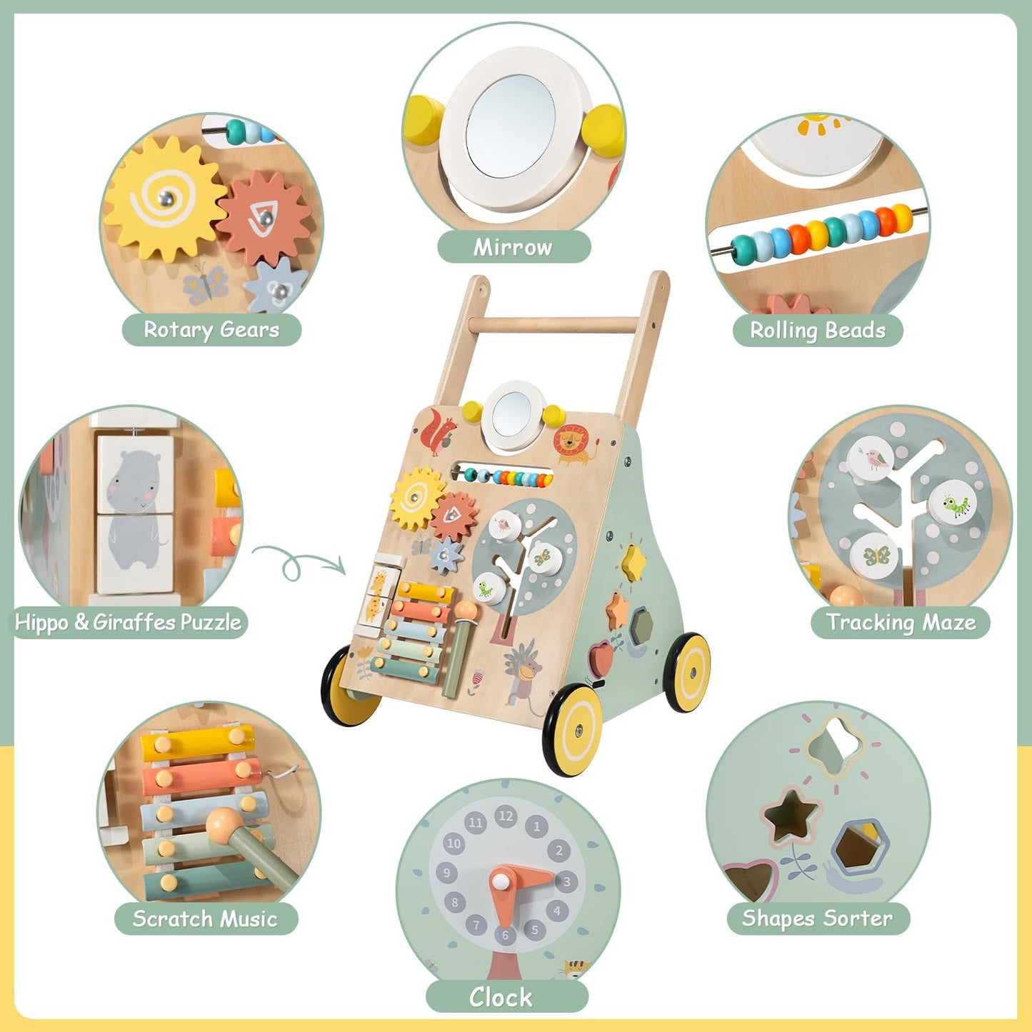 GiggleGems Wooden Baby Walker – Learning Activities for 18–36 Months | Push & Pull Toy
