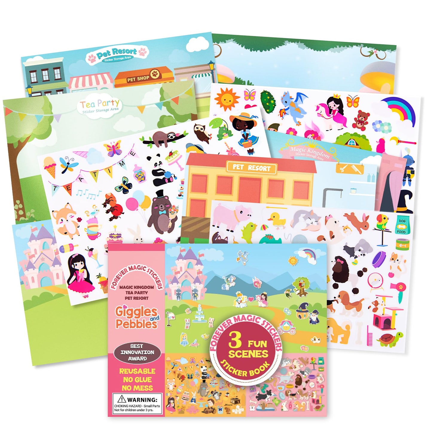 Giggles & Pebbles Educational Magic Sticker Pad Book – Reusable, Washable, Non-Adhesive for Kids