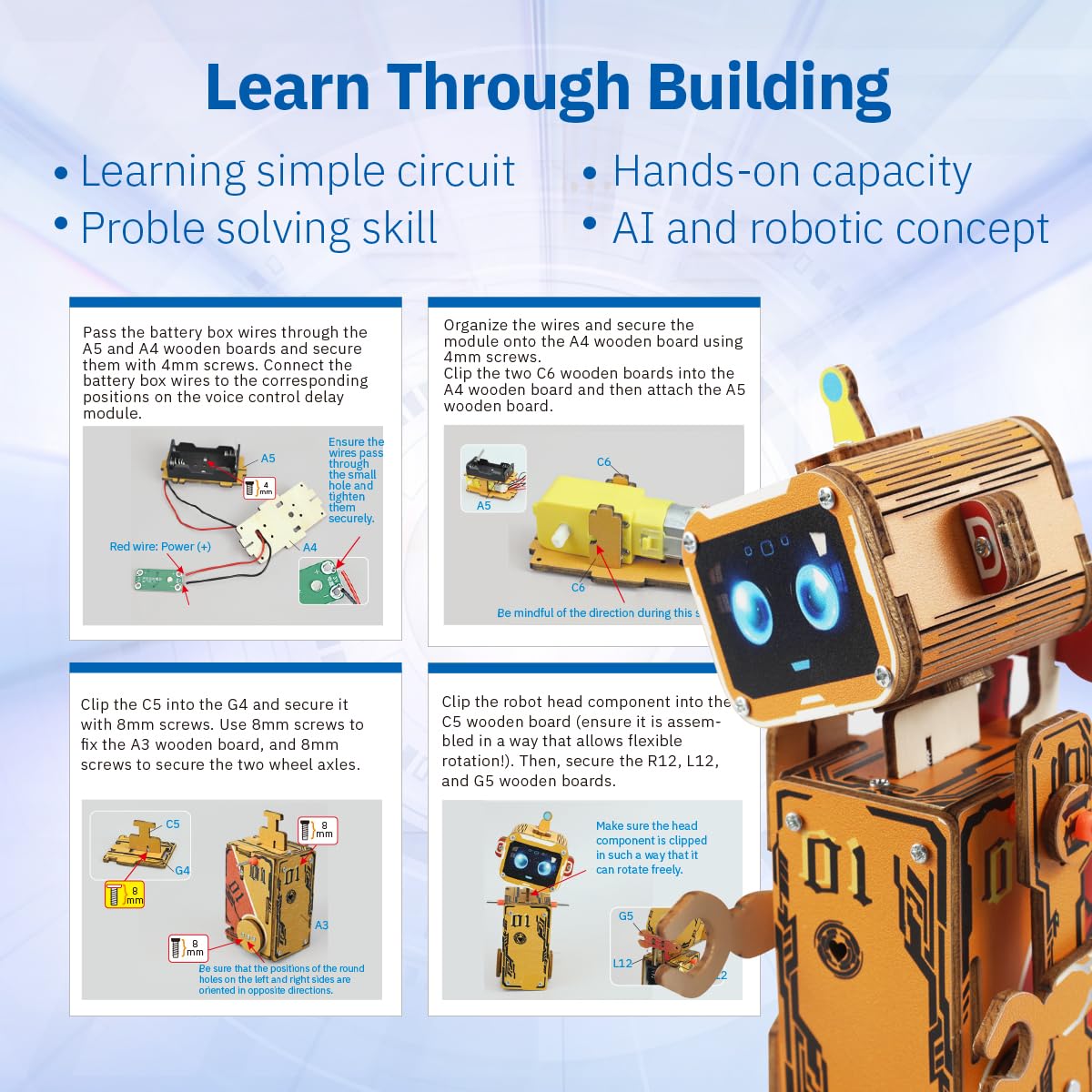 Giggleway STEM Robotics Kit for Kids 8-12 — Voice-Controlled Wooden Robot