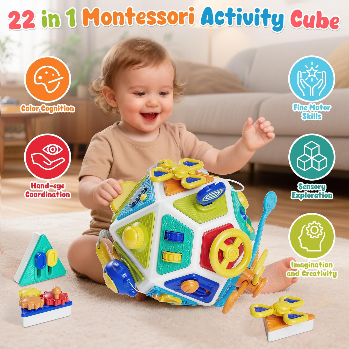 Gigilli 22-in-1 Montessori Busy Cube – Sensory & Educational Toy for 6-36 Months