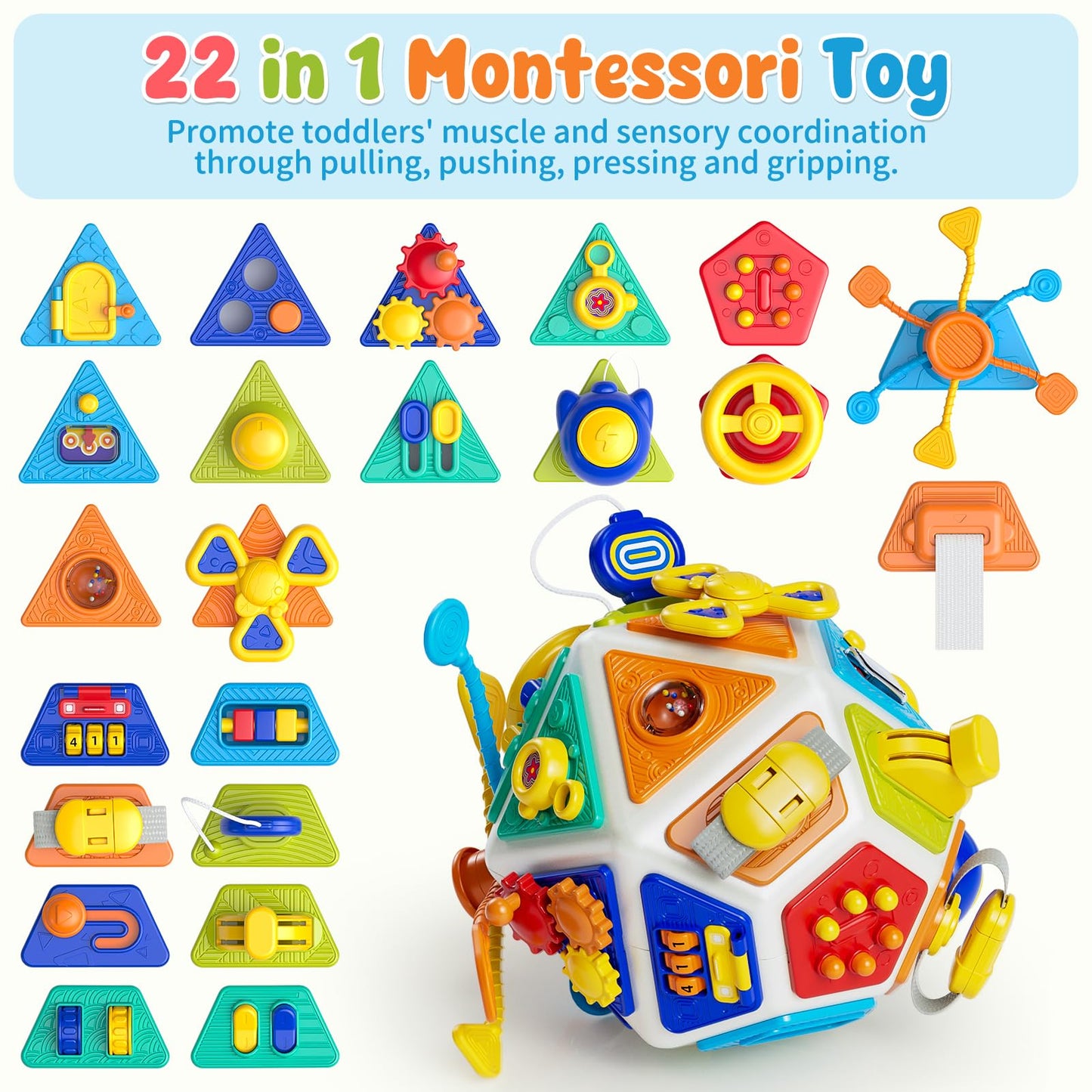 Gigilli 22-in-1 Montessori Busy Cube – Sensory & Educational Toy for 6-36 Months