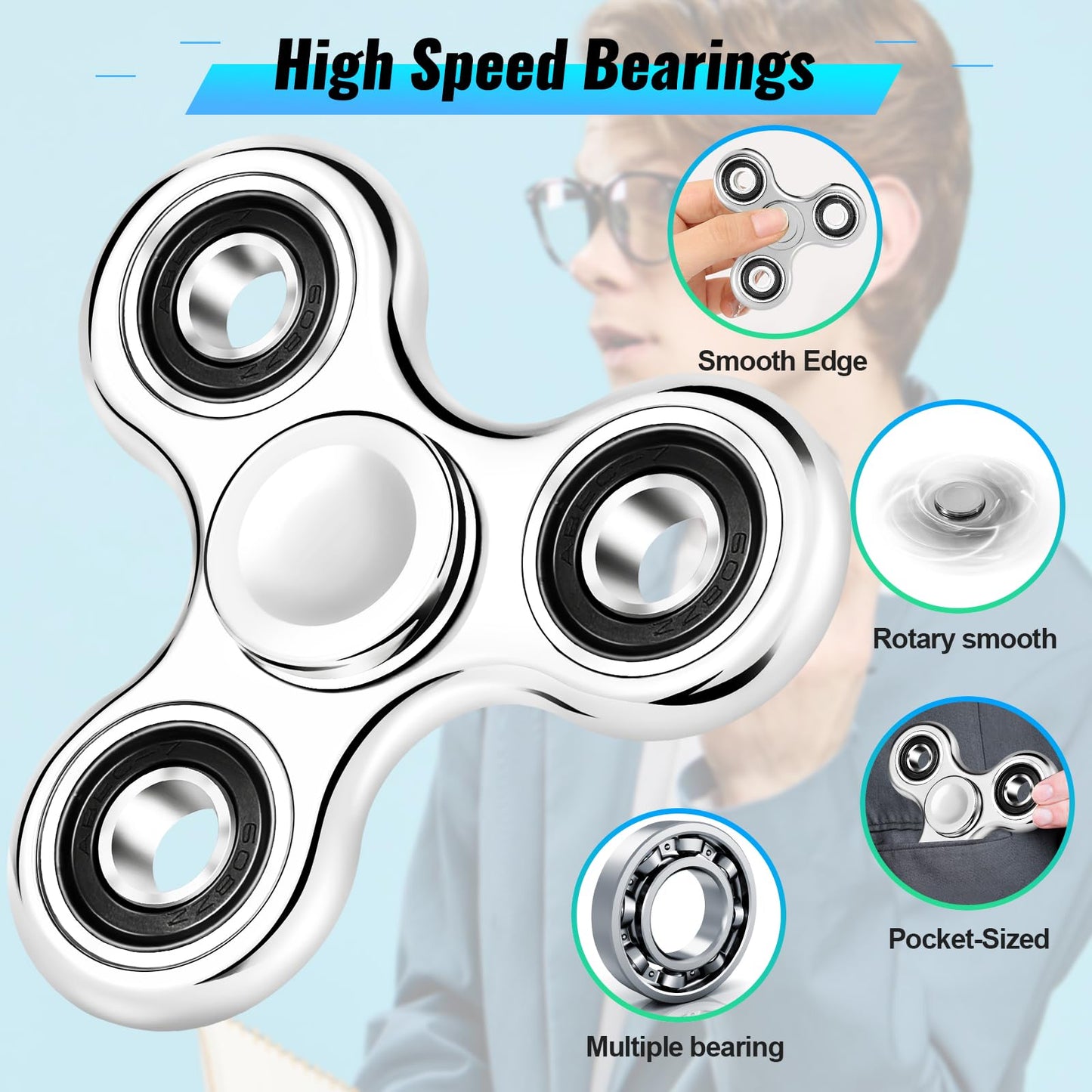 Gigilli 2-Pcs Fidget Spinner for Stress Relief – Electroplated Spinners for Kids & Adults