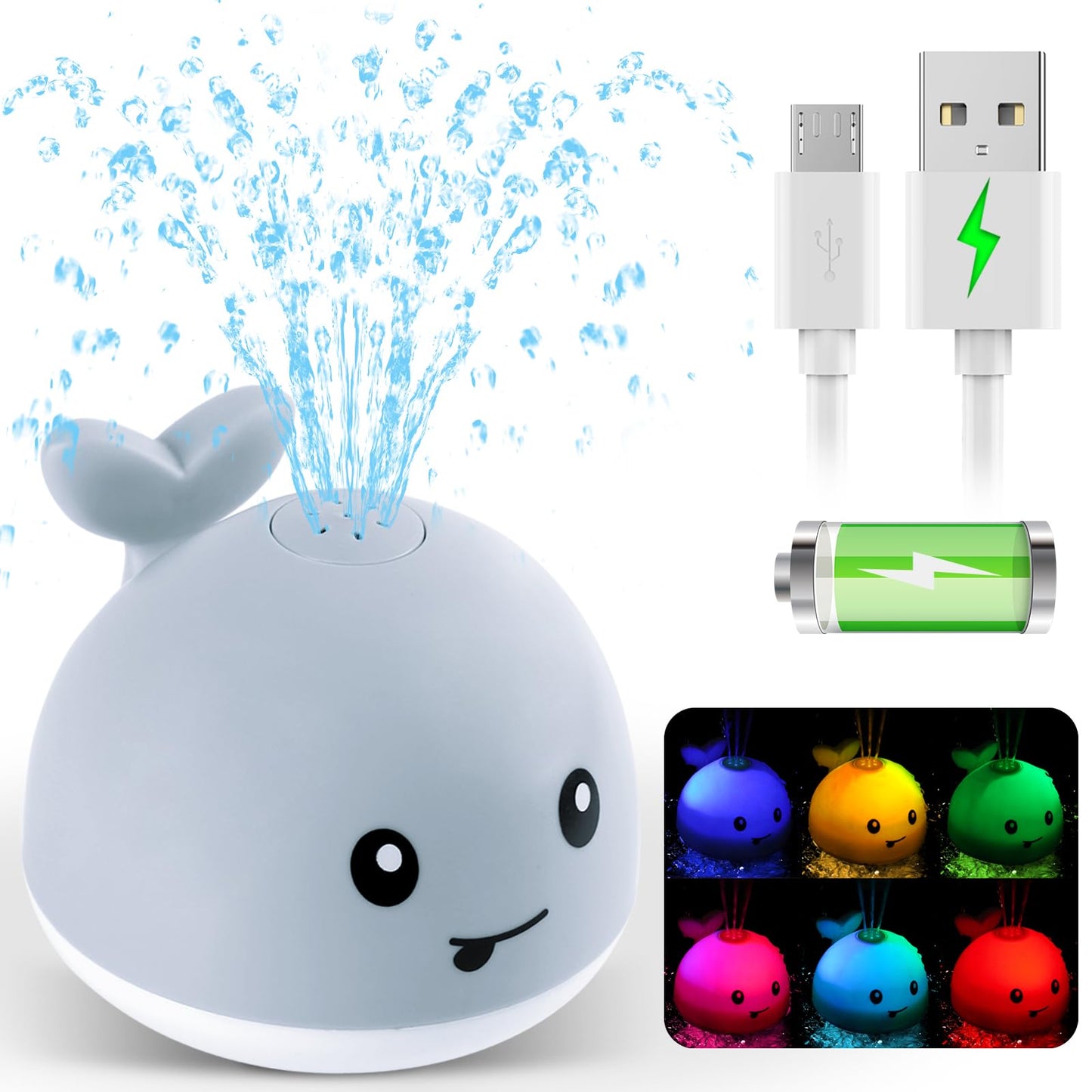 Gigilli Baby Bath Toys – Light-Up Whale Sprinkler for Ages 1-3 (Rechargeable)