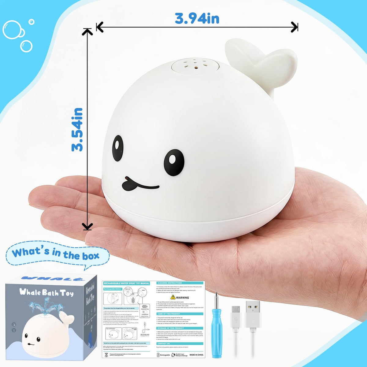 Gigilli Whale Bath Toy Sprinkler – Light-Up Bath Toy for Babies 6-36 Months | Bath Time Fun Gift