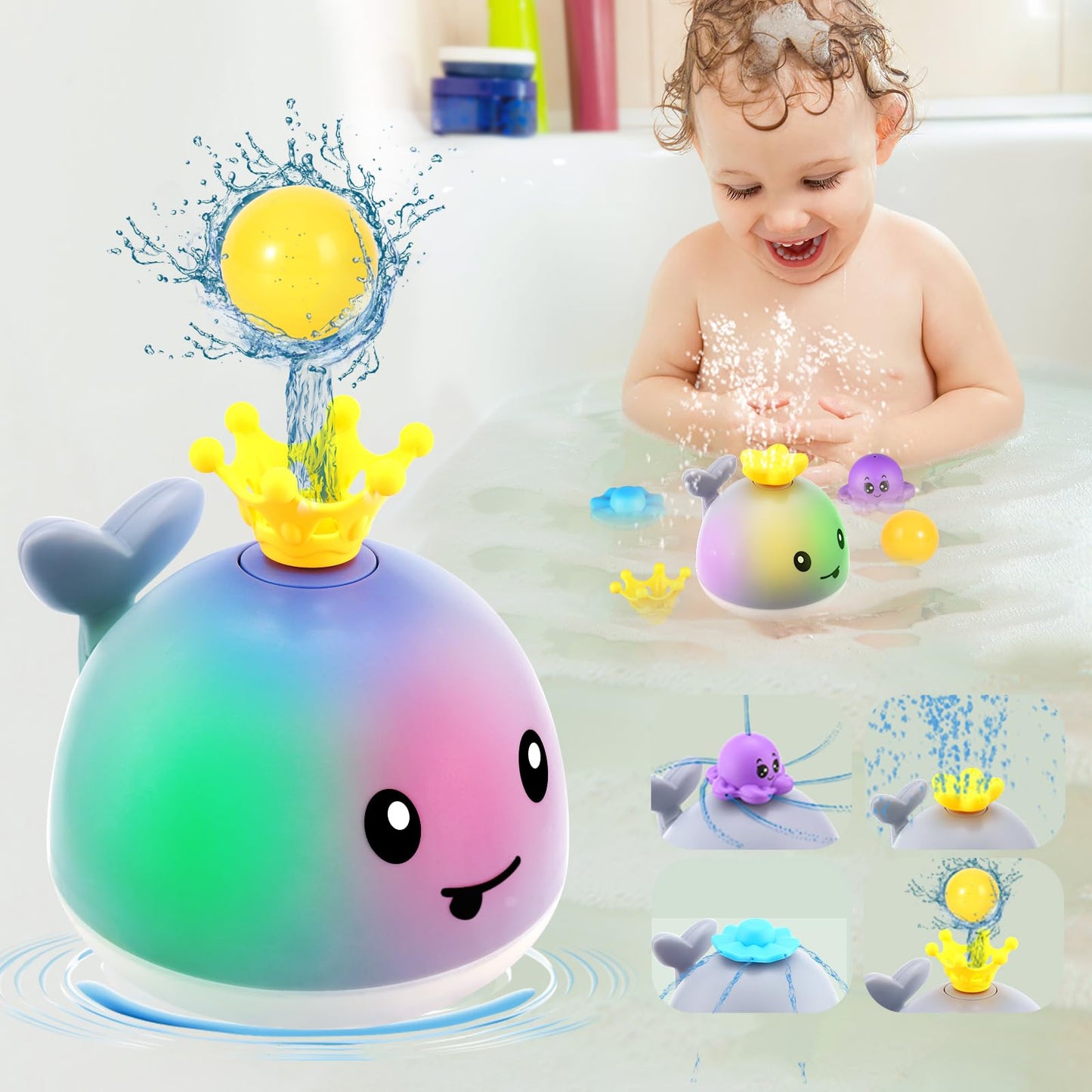 Gigilli Baby Bath Toy Whale with 4 Modes | Light-Up Bath Toy for Toddlers 1-3