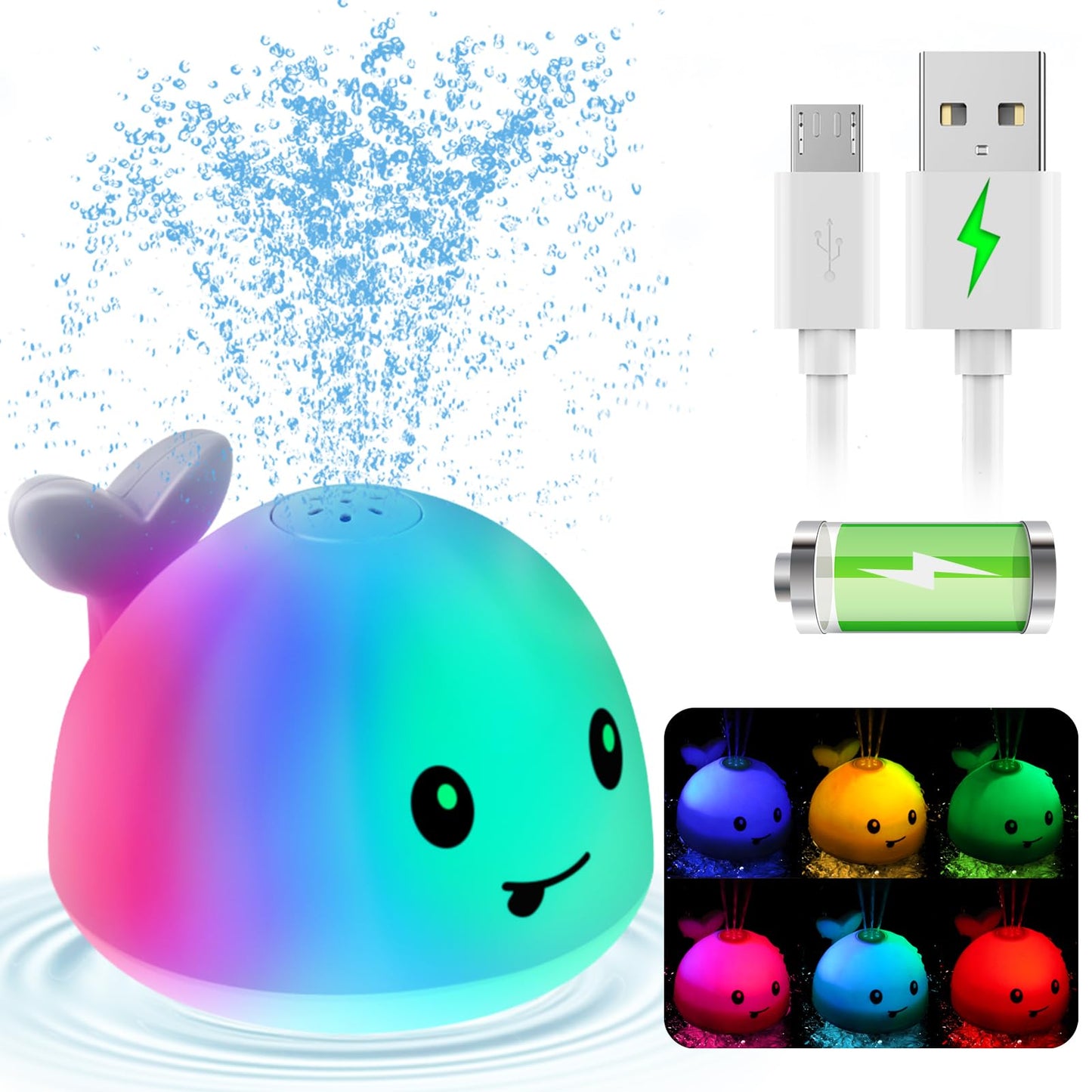 Gigilli Baby Bath Toys – Light-Up Whale Sprinkler for Ages 1-3 (Rechargeable)