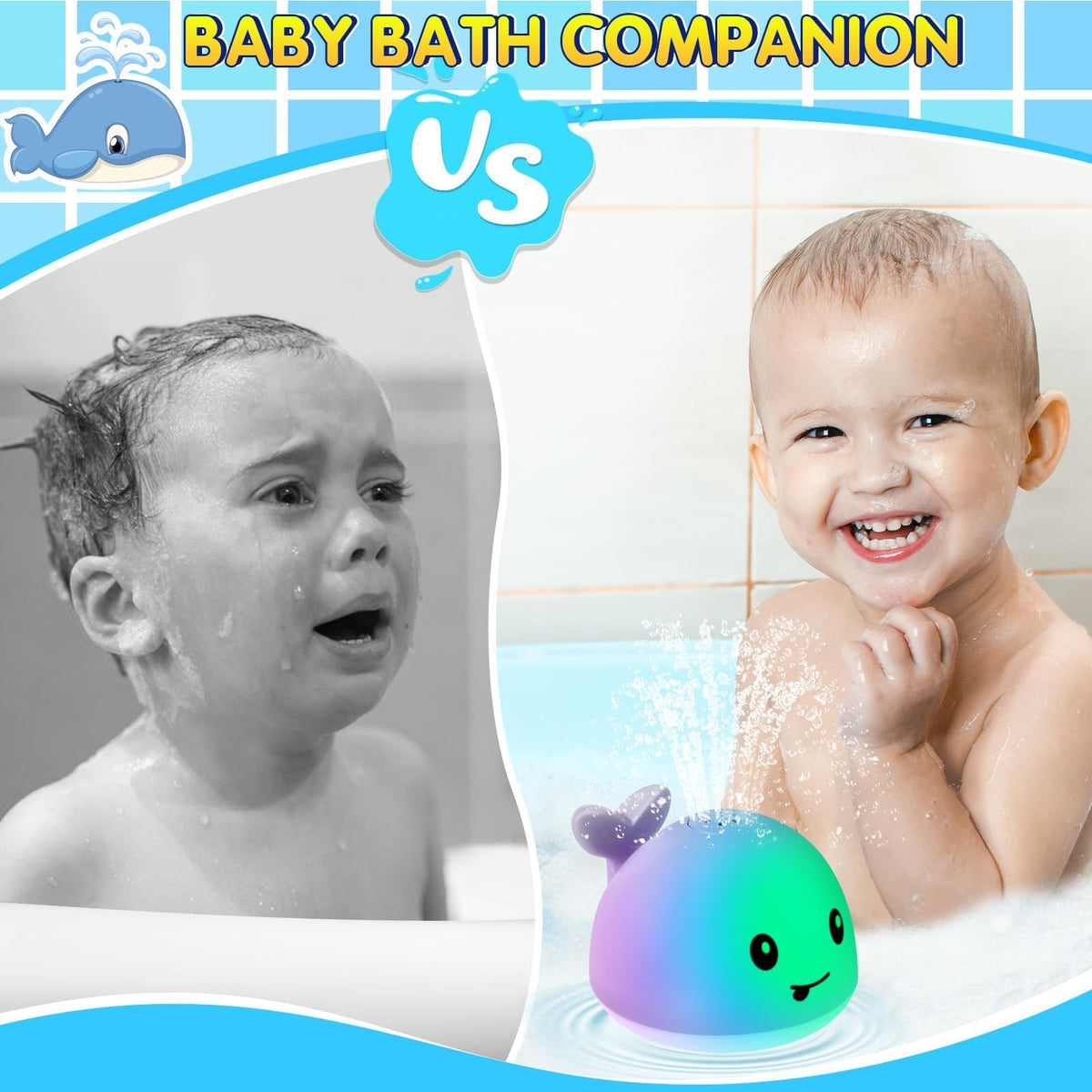 Gigilli Whale Bath Toy – Rechargeable Light-Up Sprinkler for Toddlers 1-3