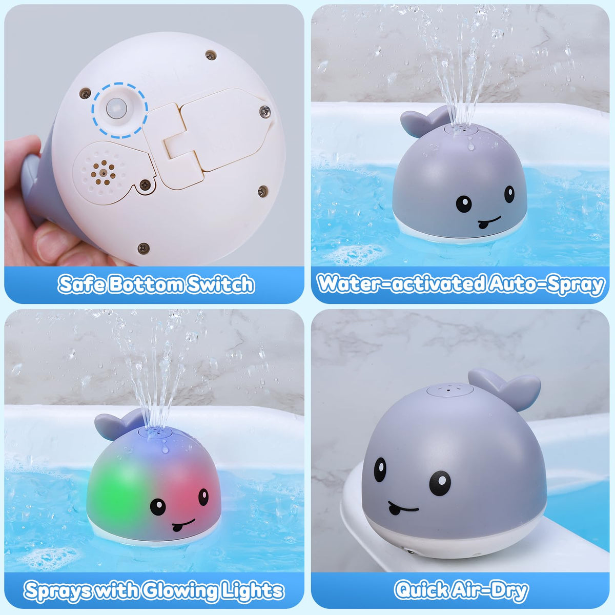 Gigilli Baby Bath Toys – Light-Up Whale Sprinkler for Ages 1-3 (Rechargeable)