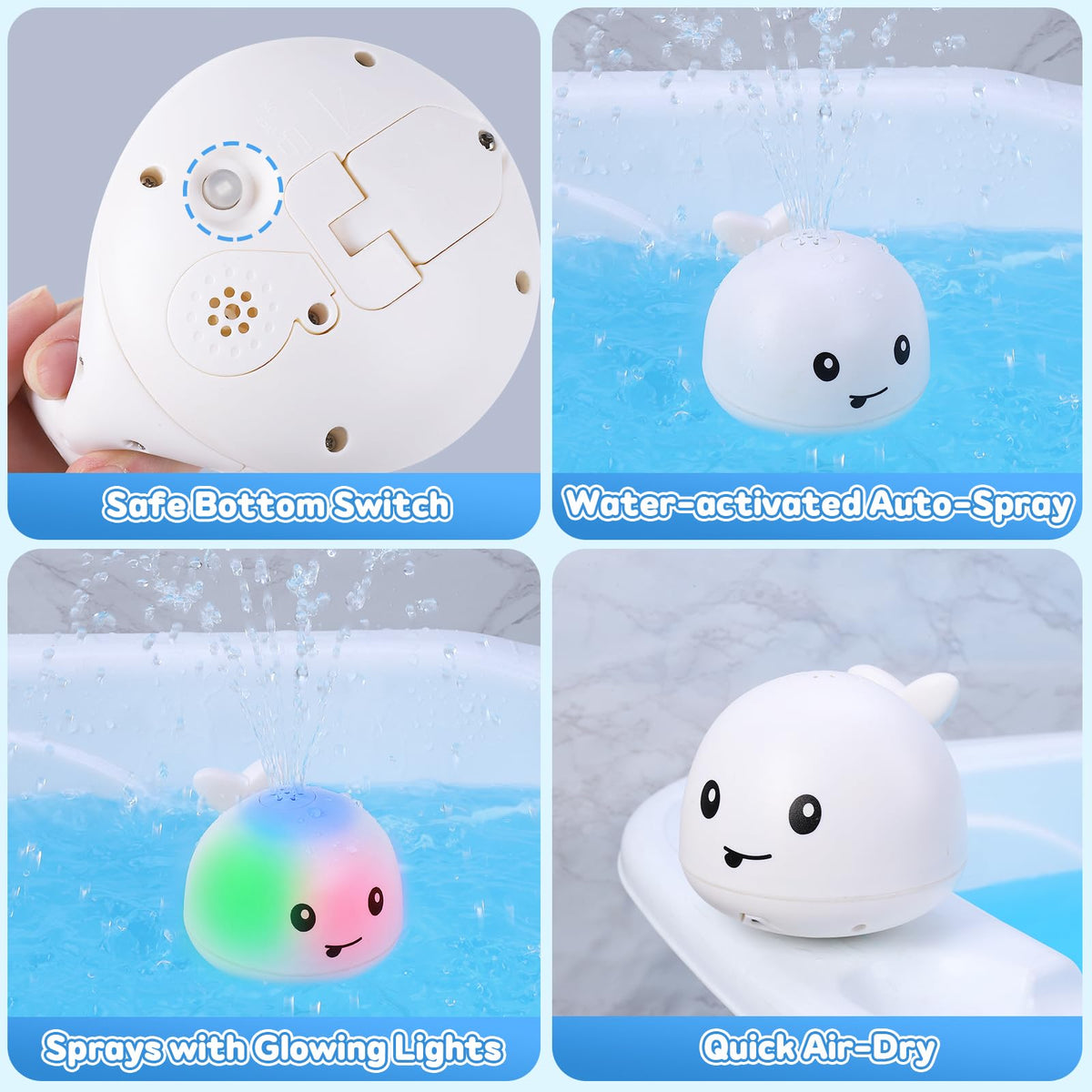Gigilli Whale Bath Toy Sprinkler – Light-Up Bath Toy for Babies 6-36 Months | Bath Time Fun Gift