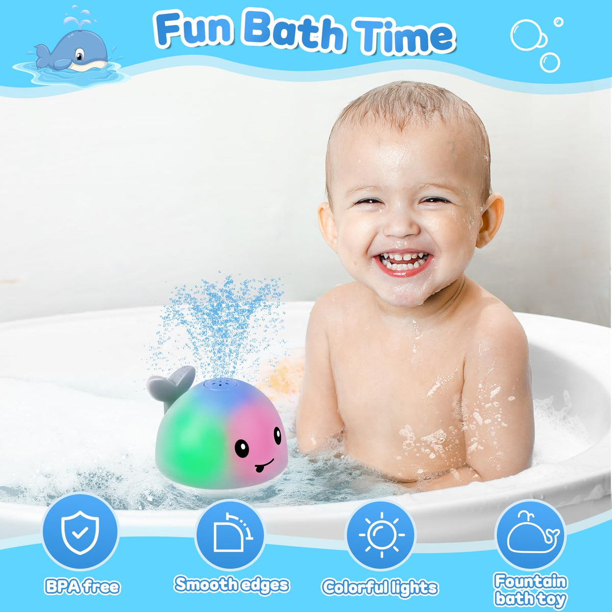 Gigilli Baby Bath Toys – Light-Up Whale Sprinkler for Ages 1-3 (Rechargeable)