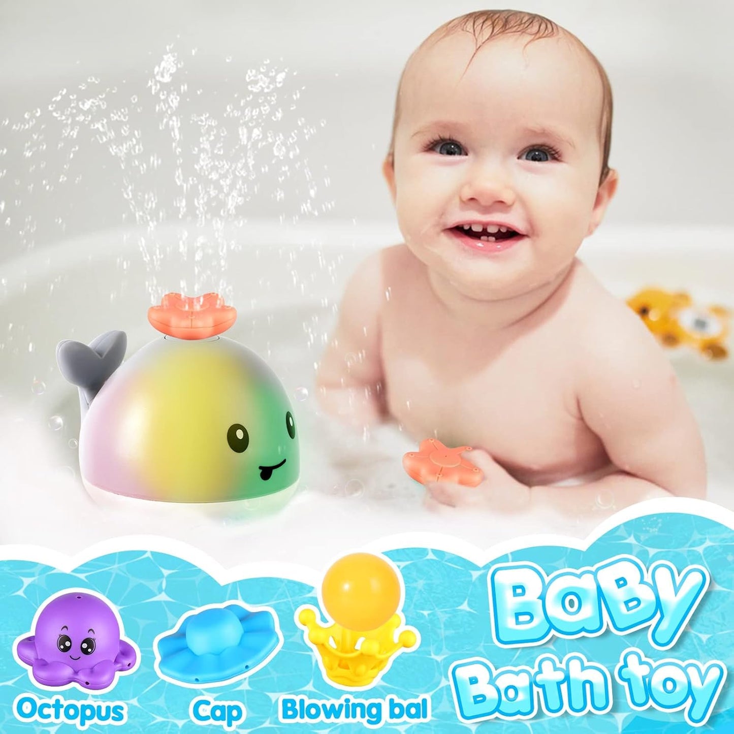Gigilli Baby Bath Toy Whale with 4 Modes | Light-Up Bath Toy for Toddlers 1-3