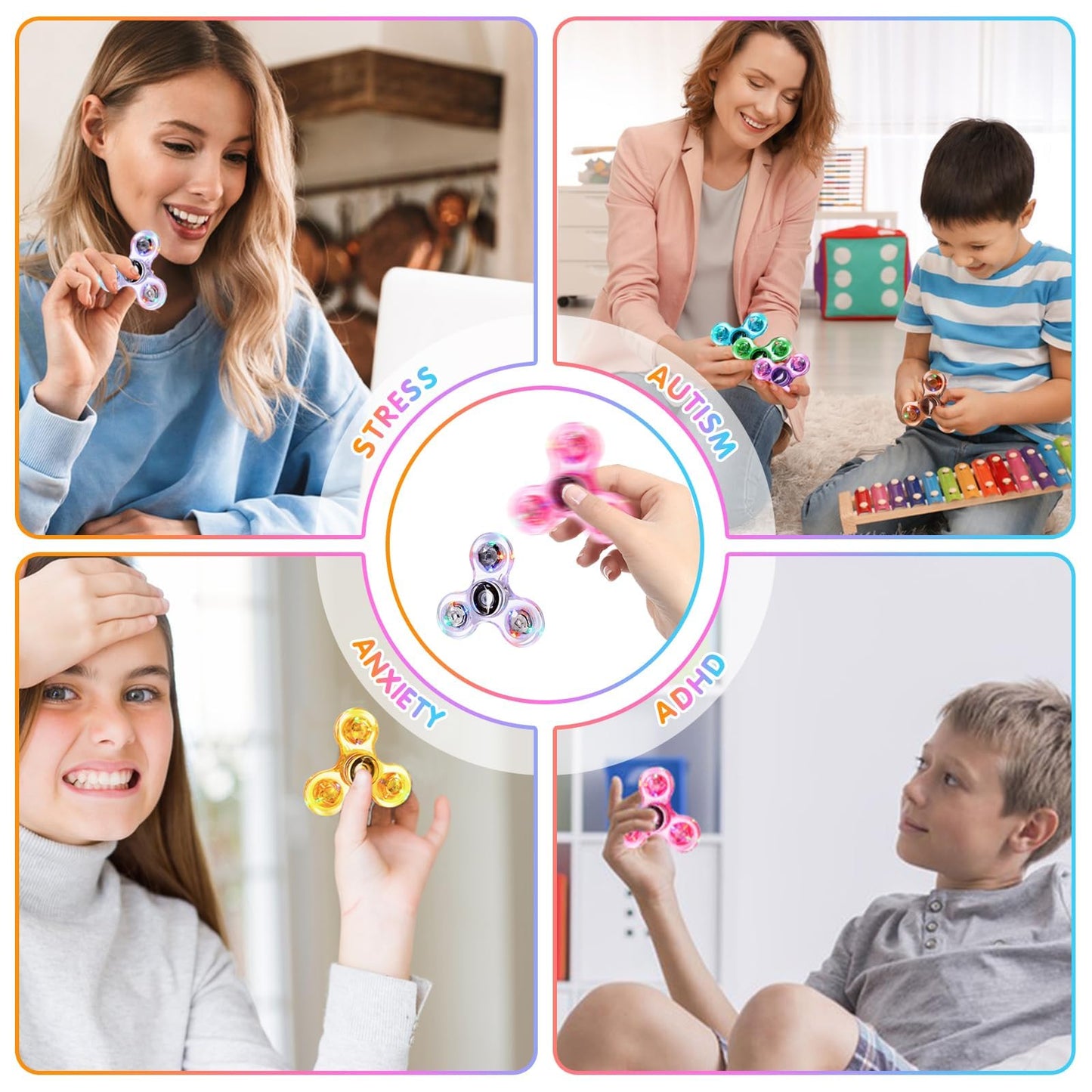 Gigilli 12 Pack Glow-in-the-Dark LED Fidget Spinners | Party Favors, Classroom Prizes & Gift Bags