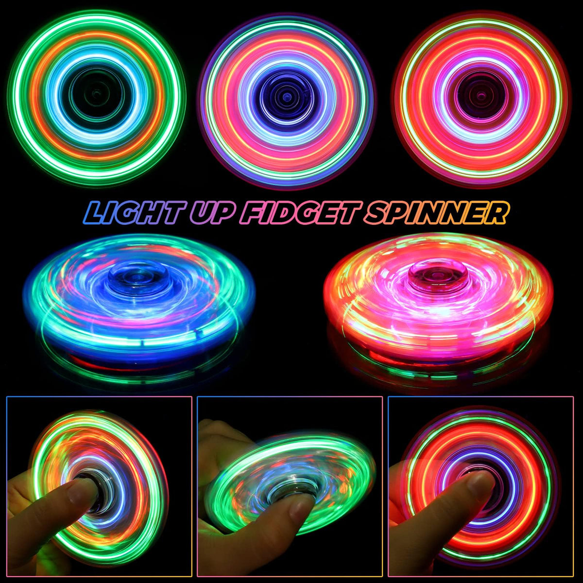 Gigilli 12 Pack Glow-in-the-Dark LED Fidget Spinners | Party Favors, Classroom Prizes & Gift Bags