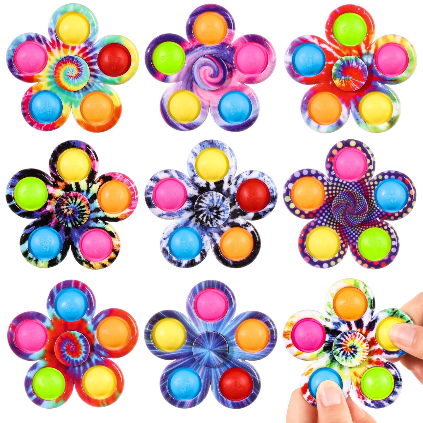 Gigilli Fidget Spinner 9 Pack - Colorful 2-in-1 Pop & Spin Toys