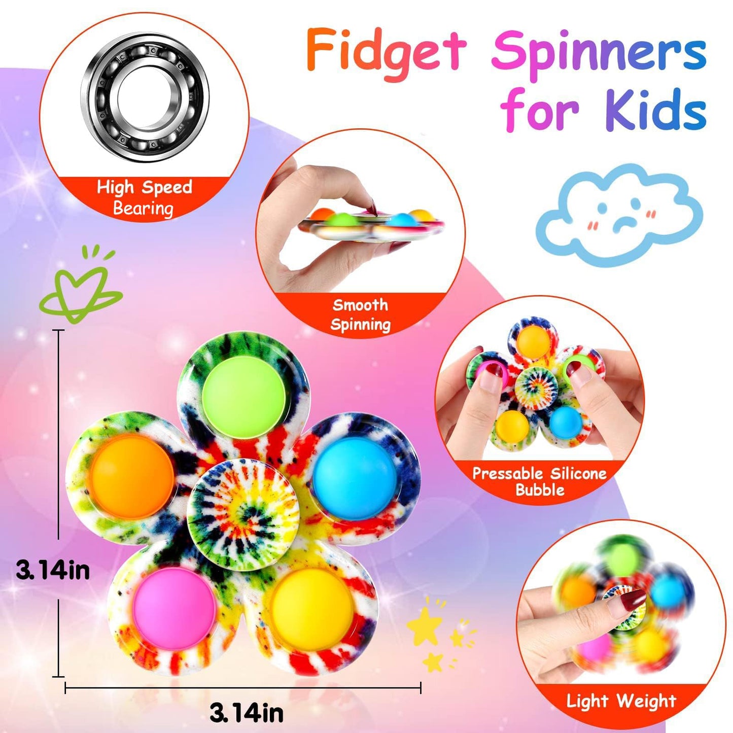 Gigilli Fidget Spinners Pop Pack – 2 Pack Sensory Toys for Kids 4-12, ADHD & Autism Friendly