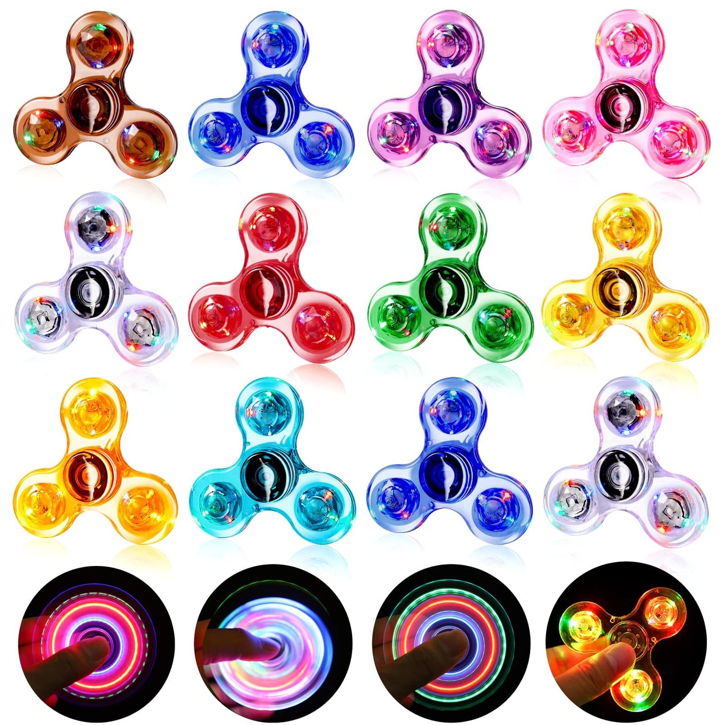 Gigilli 12 Pack Glow-in-the-Dark LED Fidget Spinners | Party Favors, Classroom Prizes & Gift Bags