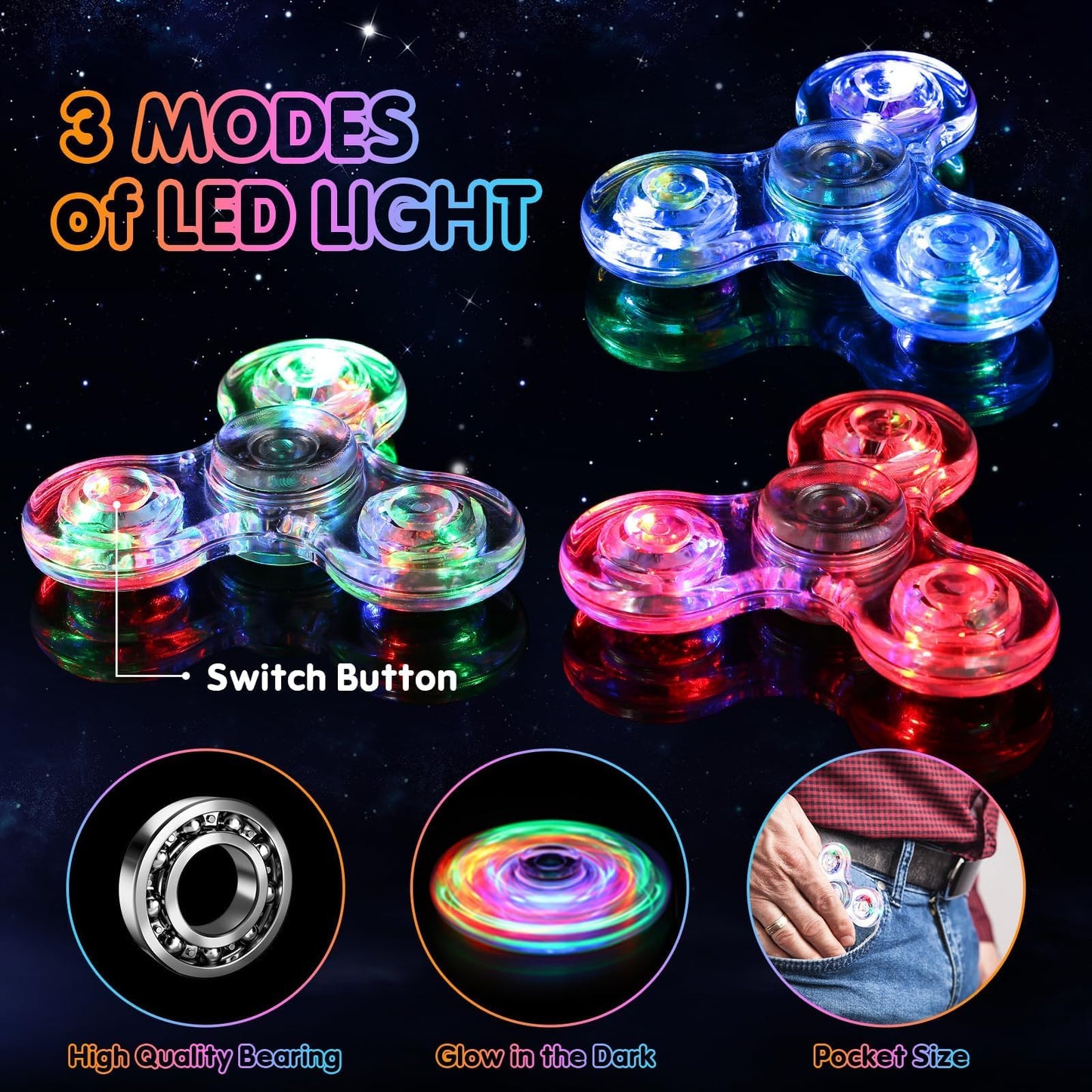 Gigilli Glow LED Fidget Spinners 2-Pack – Light-Up Sensory Toys for Kids (ADHD Autism Friendly)