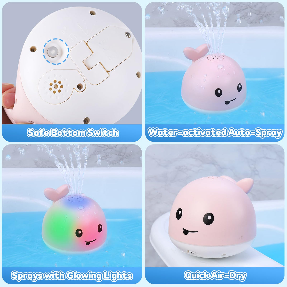 Gigilli Whale Bath Toy Sprinkler – Light-Up, Rechargeable Bath Toy for Babies and Toddlers