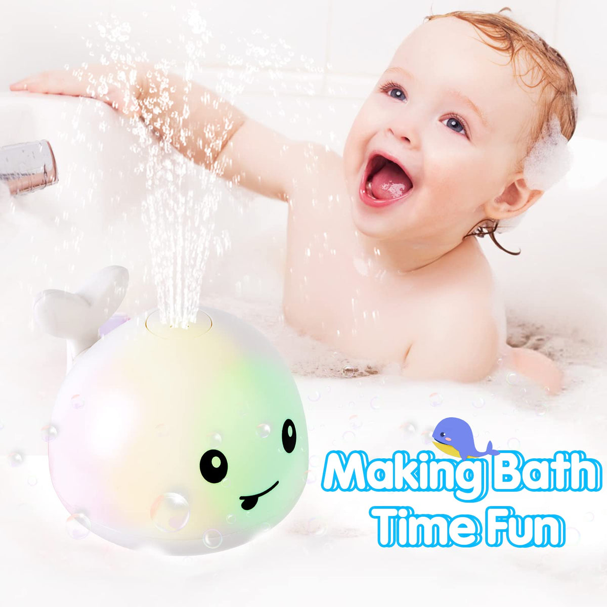 Gigilli Baby Bath Toys - Light-Up Whale Sprinkler for Toddlers (1-3 Years) - Rechargeable Bath Toy