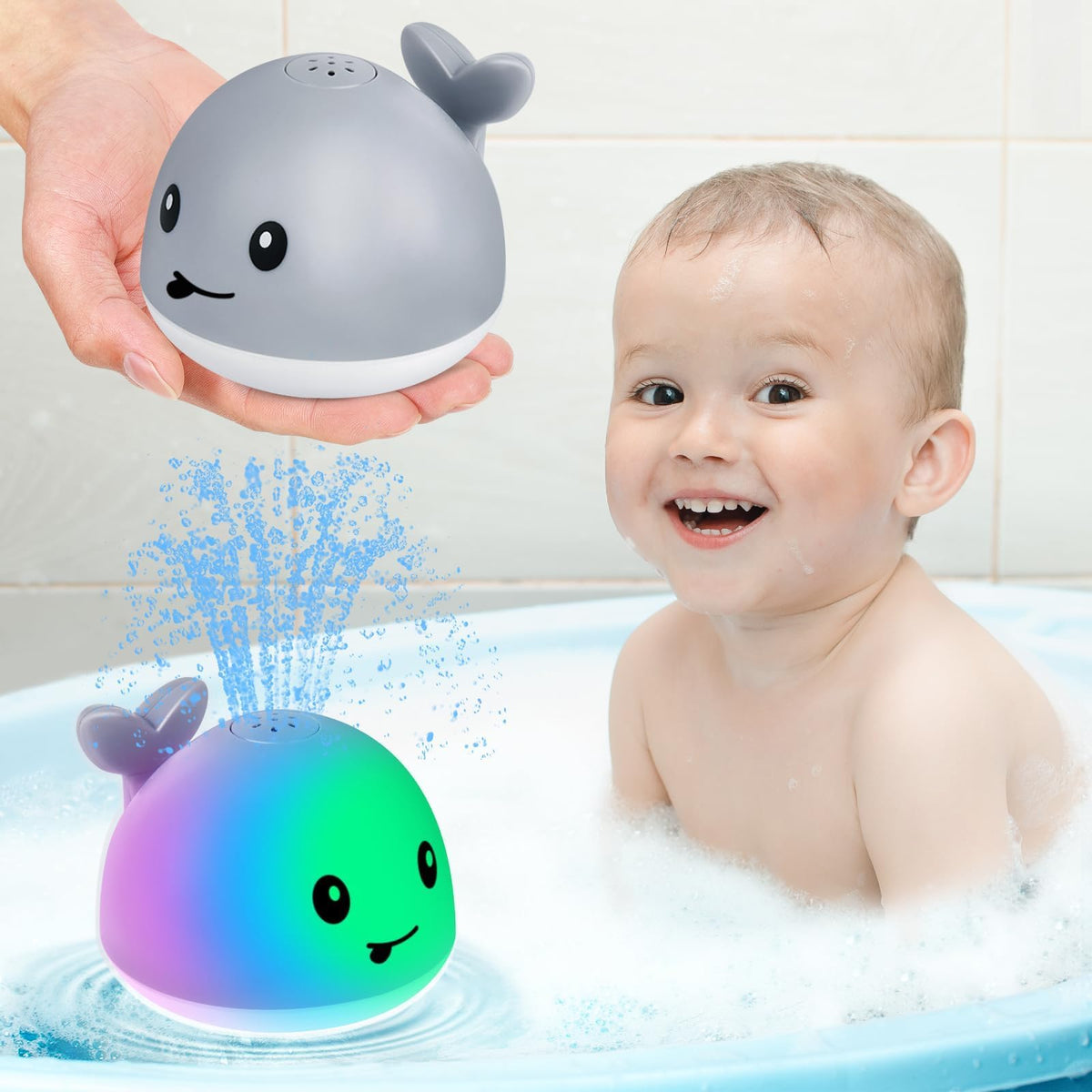 Gigilli Whale Bath Toy – Rechargeable Light-Up Sprinkler for Toddlers 1-3
