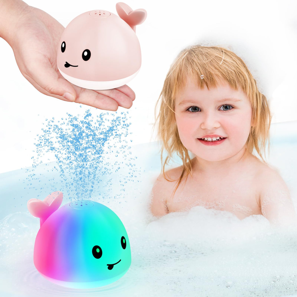 Gigilli Whale Bath Toy Sprinkler – Light-Up, Rechargeable Bath Toy for Babies and Toddlers