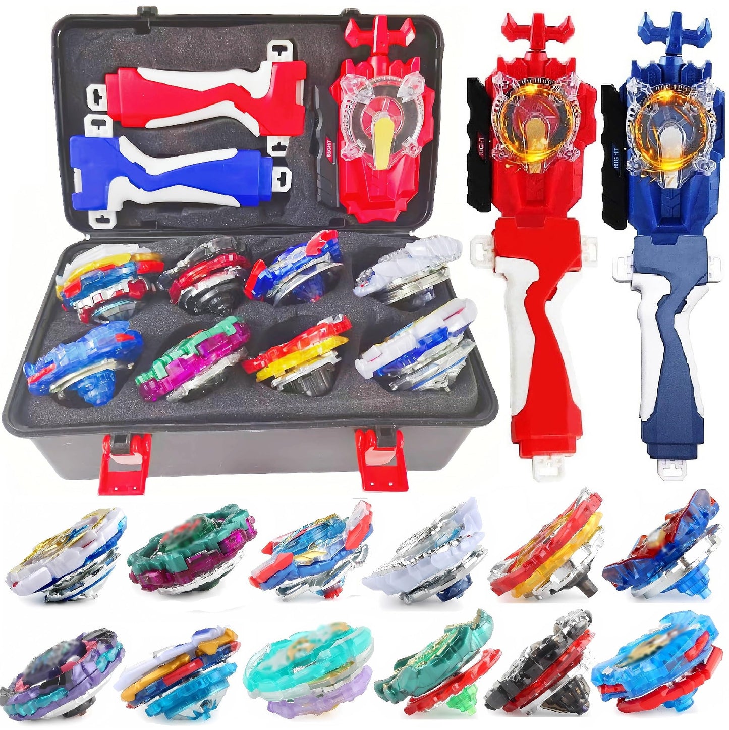 GiGlmeon Battling Tops Box Set – 12 Spinning Tops, 2 Launchers, Burst Gyro Battle Game