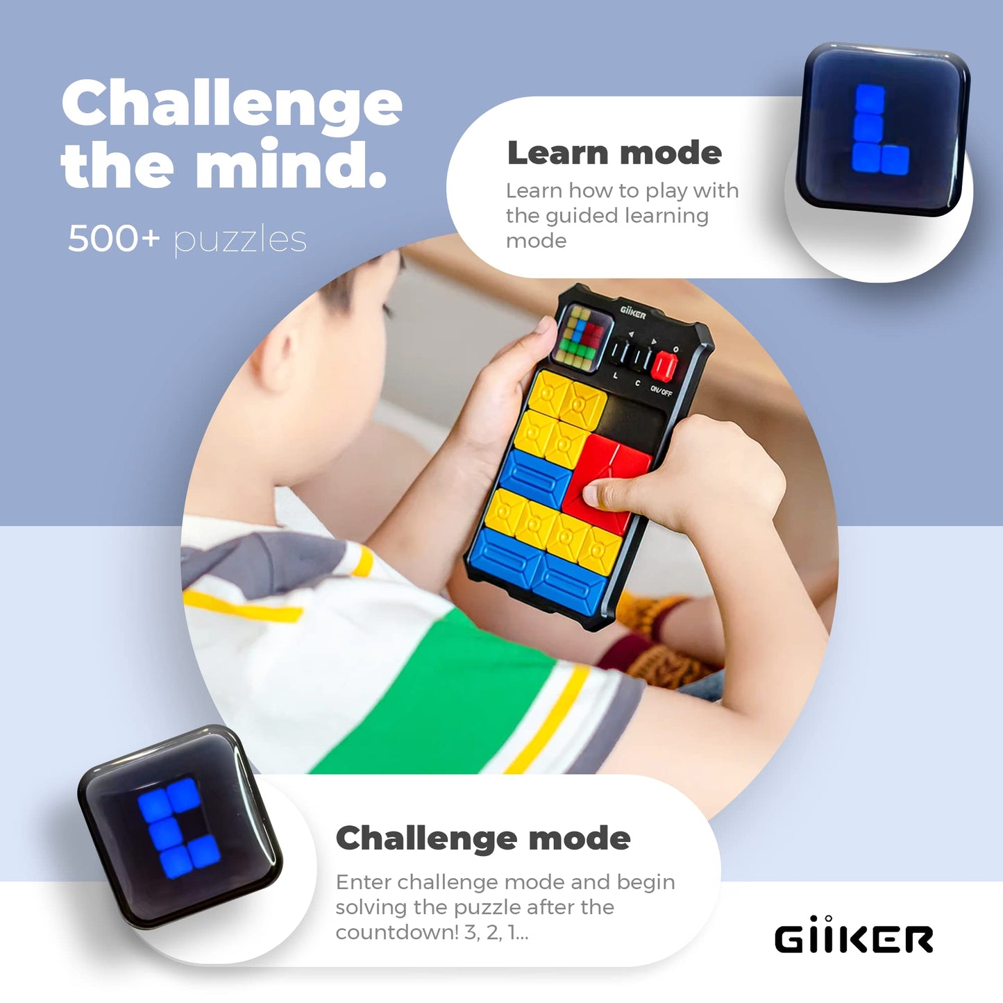 GiiKER Super Slide Puzzle - 500+ Challenges Brain Teaser for Kids | Travel-friendly Lavender